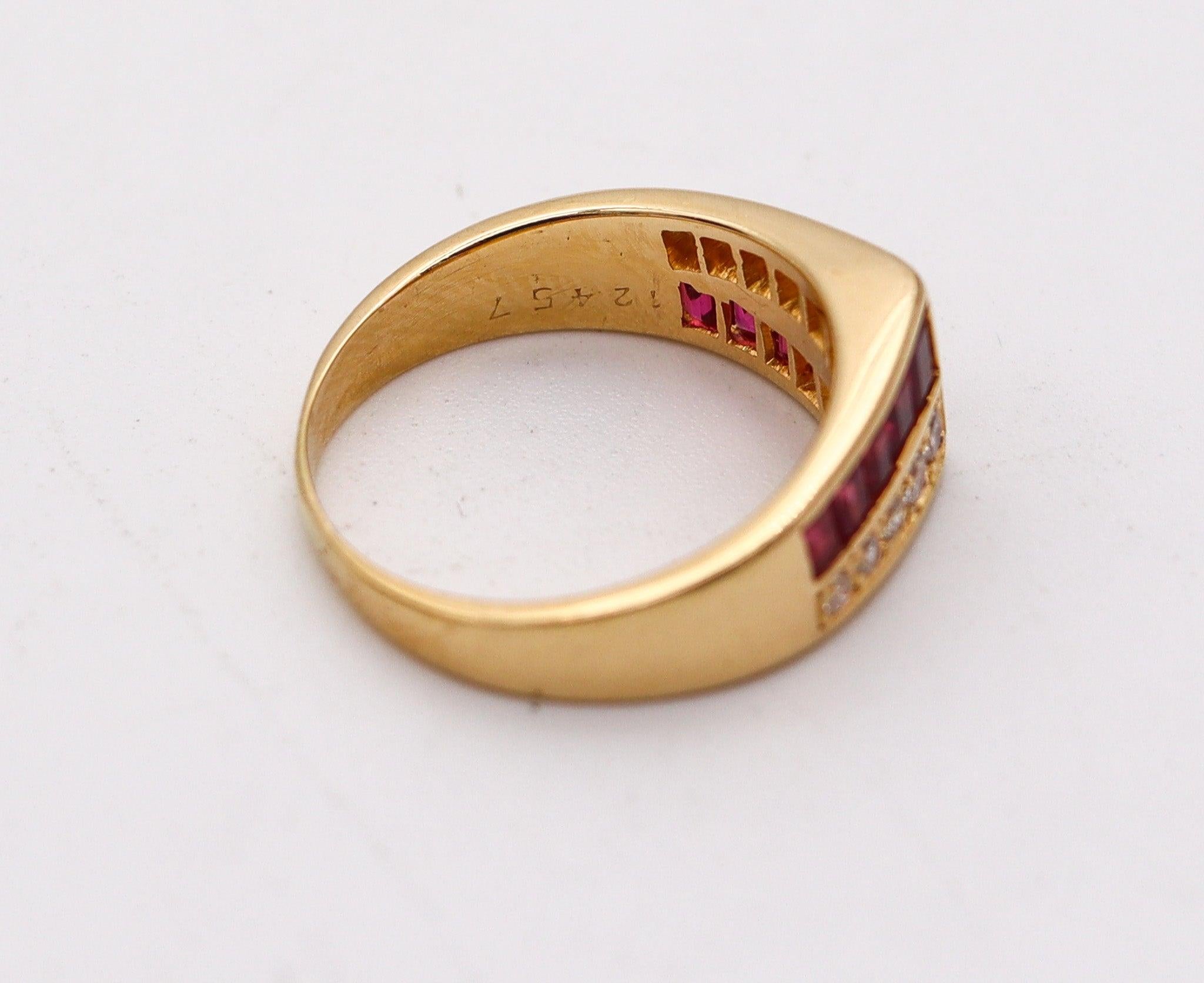 OSCAR HEYMAN Cocktail Ring  18Kt Yellow Gold With 1.52 Ctw In Diamonds & Rubies For Sale 1