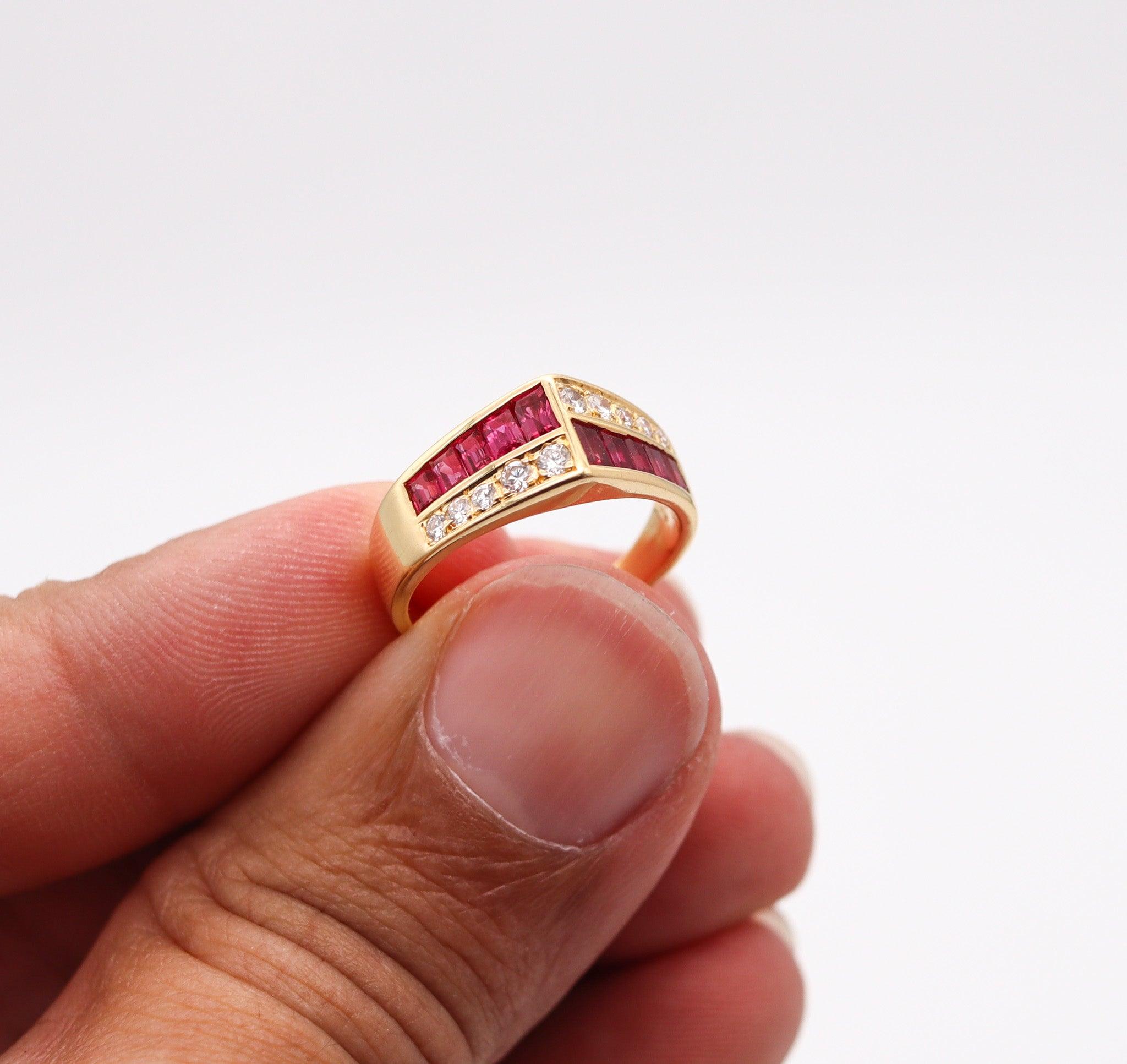 OSCAR HEYMAN Cocktail Ring  18Kt Yellow Gold With 1.52 Ctw In Diamonds & Rubies For Sale 2