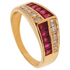 OSCAR HEYMAN Cocktailring  18 Karat Gelbgold mit 1,52 Karat Diamanten und Rubinen