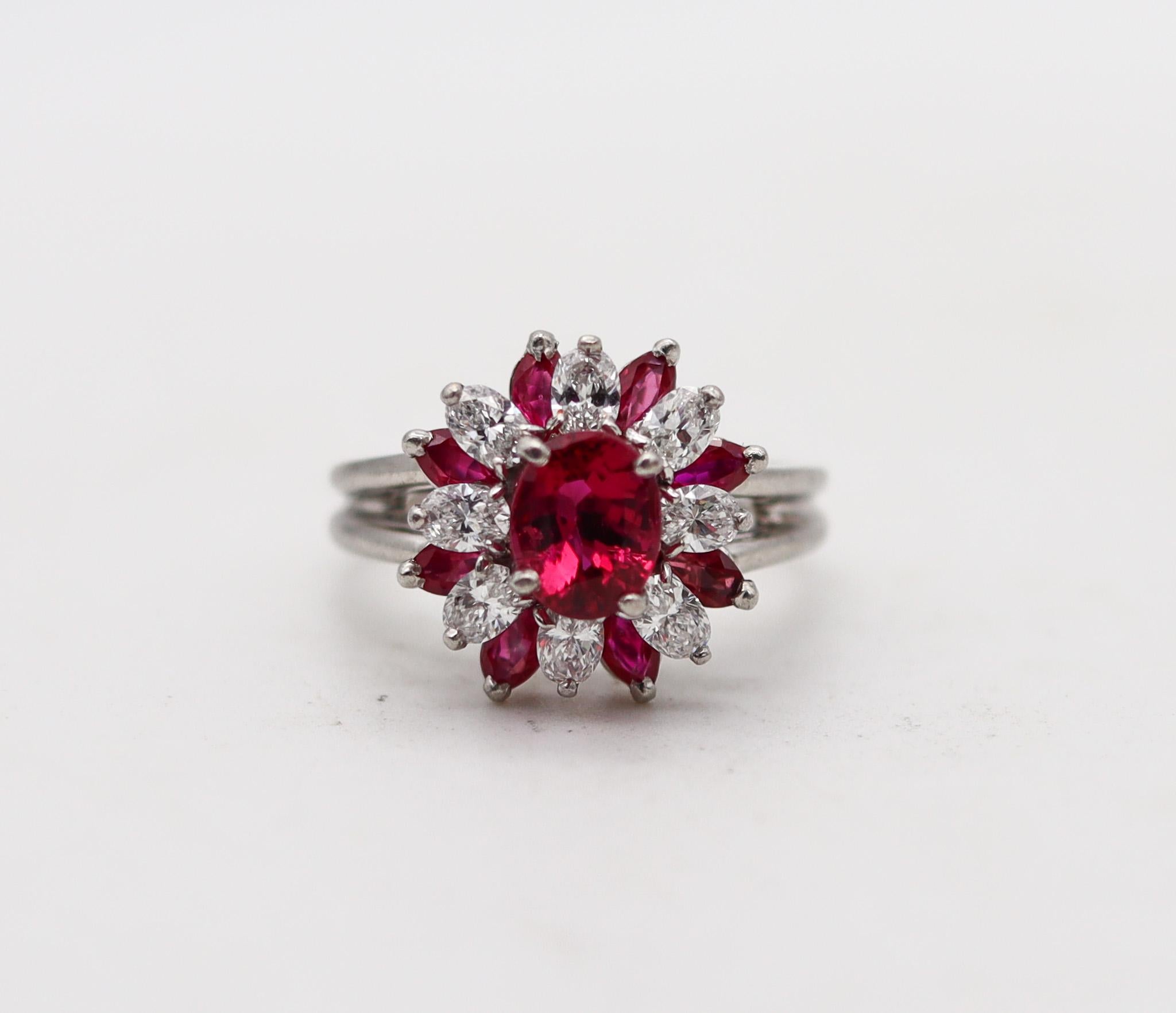 Modernist Oscar Heyman Cocktail Ring In 18Kt Gold With 2.62 Ctw In Diamonds And Rubies