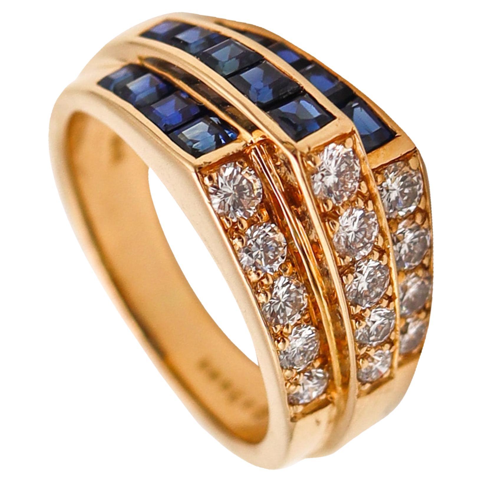 Oscar Heyman Cocktail Ring in 18 Karat Gold with 2.62ctw in Diamonds & Sapphires For Sale