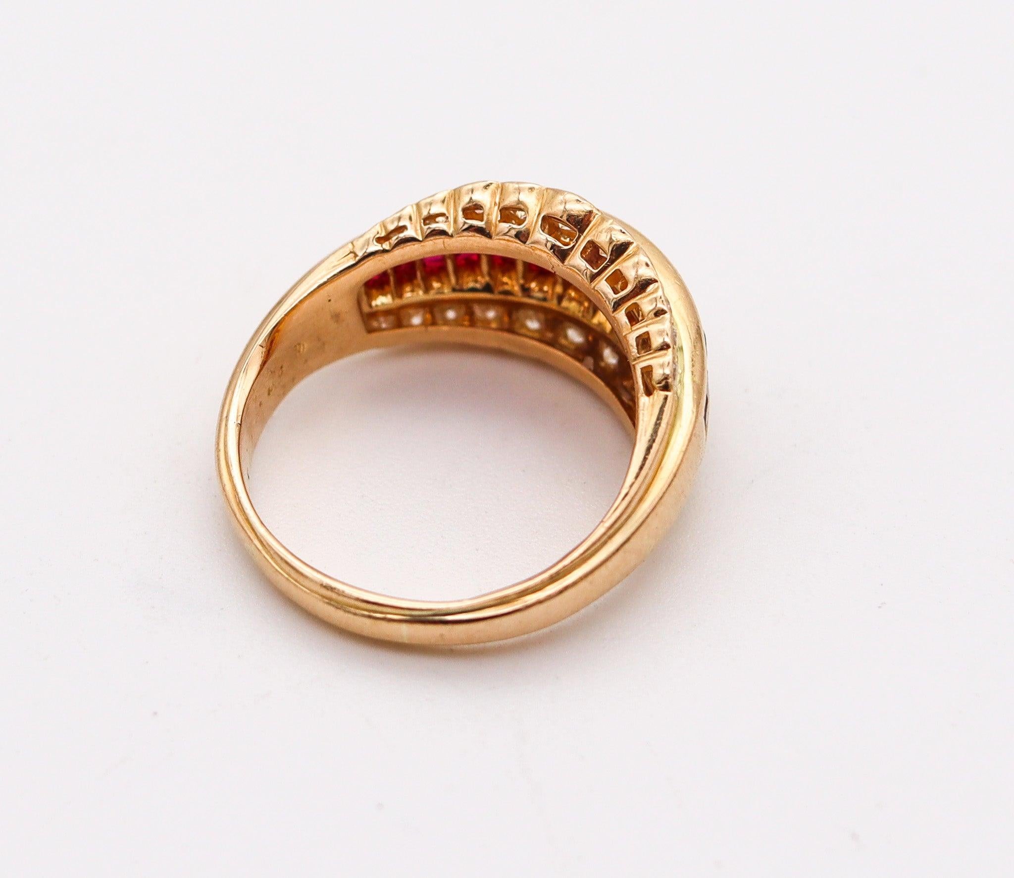 OSCAR HEYMAN Cocktail Ring In 18Kt Gold With 2.64 Ctw In Diamonds And Rubies In Excellent Condition For Sale In Miami, FL