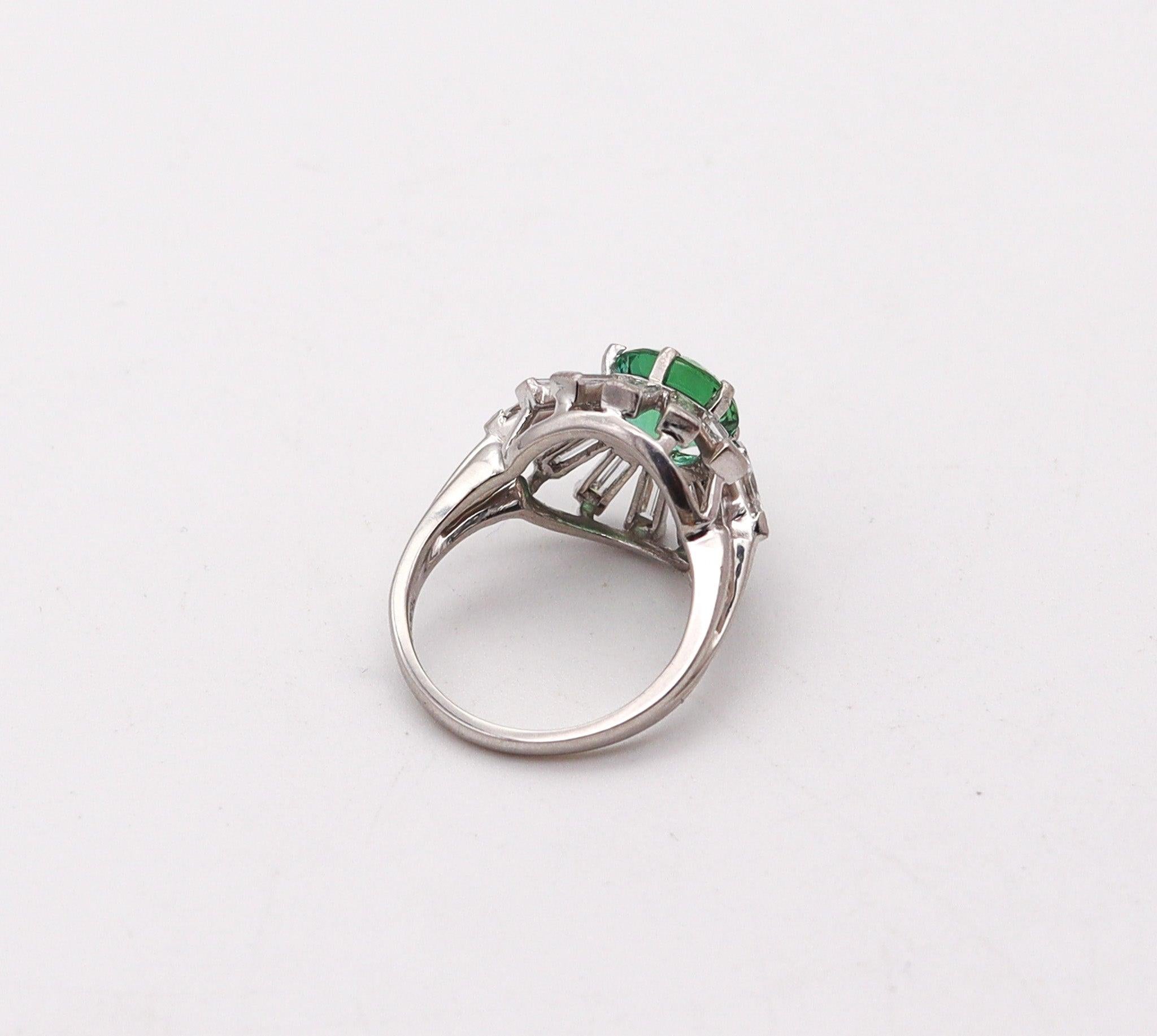 Women's OSCAR HEYMAN Cocktail Ring In Platinum With 3.70 Ctw Diamonds & Tourmaline For Sale