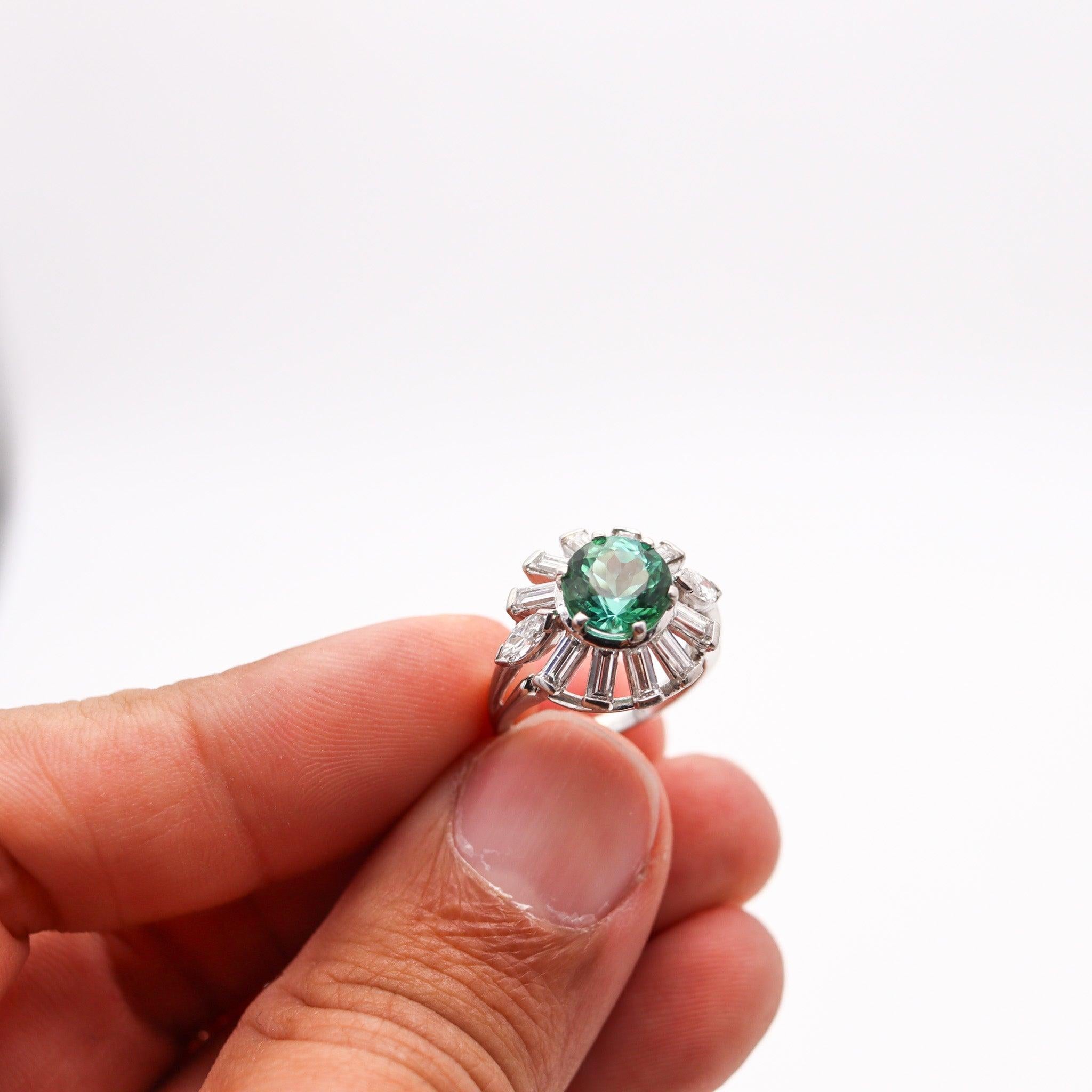 OSCAR HEYMAN Cocktail Ring In Platinum With 3.70 Ctw Diamonds & Tourmaline For Sale 1