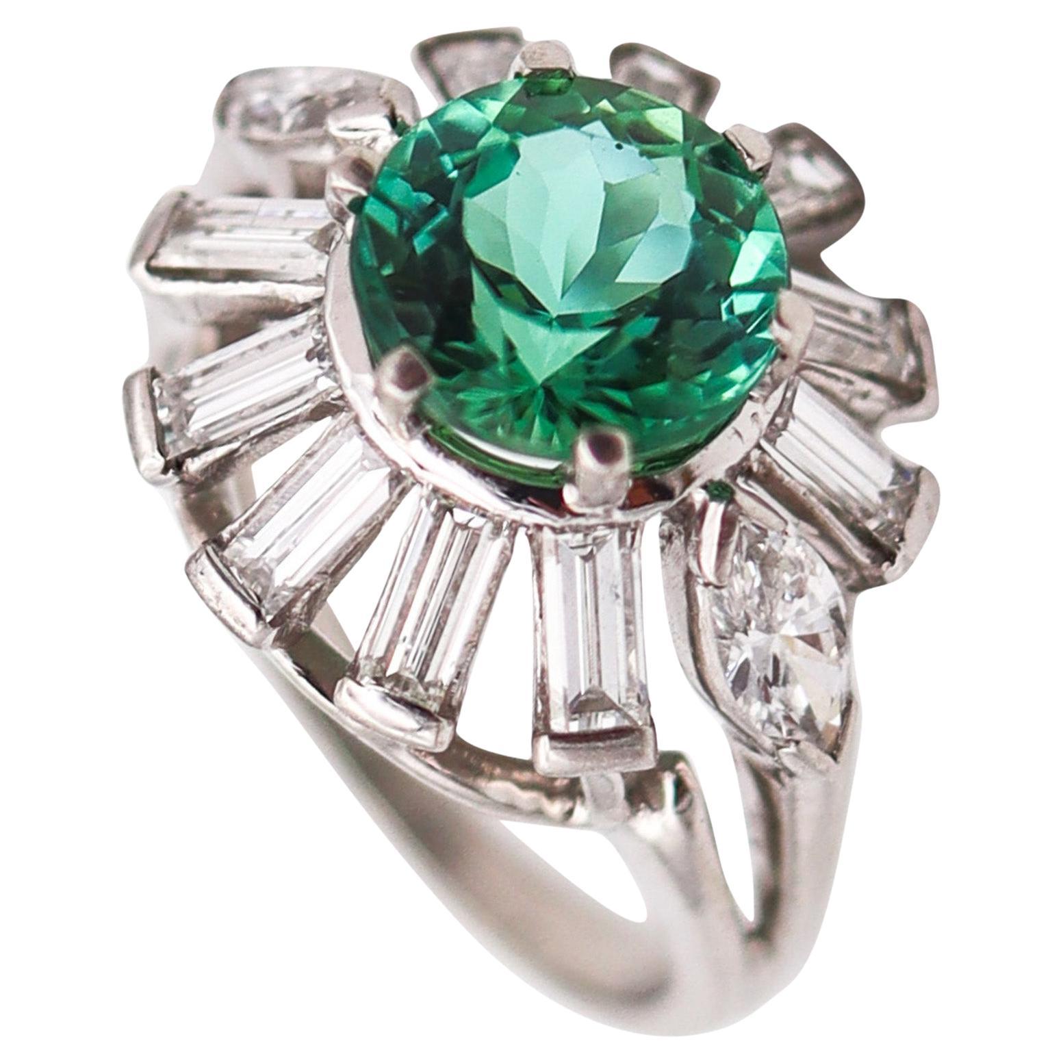 OSCAR HEYMAN Cocktail Ring In Platinum With 3.70 Ctw Diamonds & Tourmaline