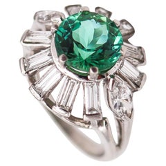 OSCAR HEYMAN Cocktail Ring In Platinum With 3.70 Ctw Diamonds & Tourmaline