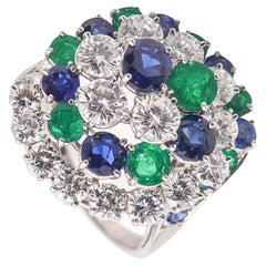 OSCAR HEYMAN Cocktail Ring Platinum With 8.78 Ctw Diamonds Sapphires Emeralds