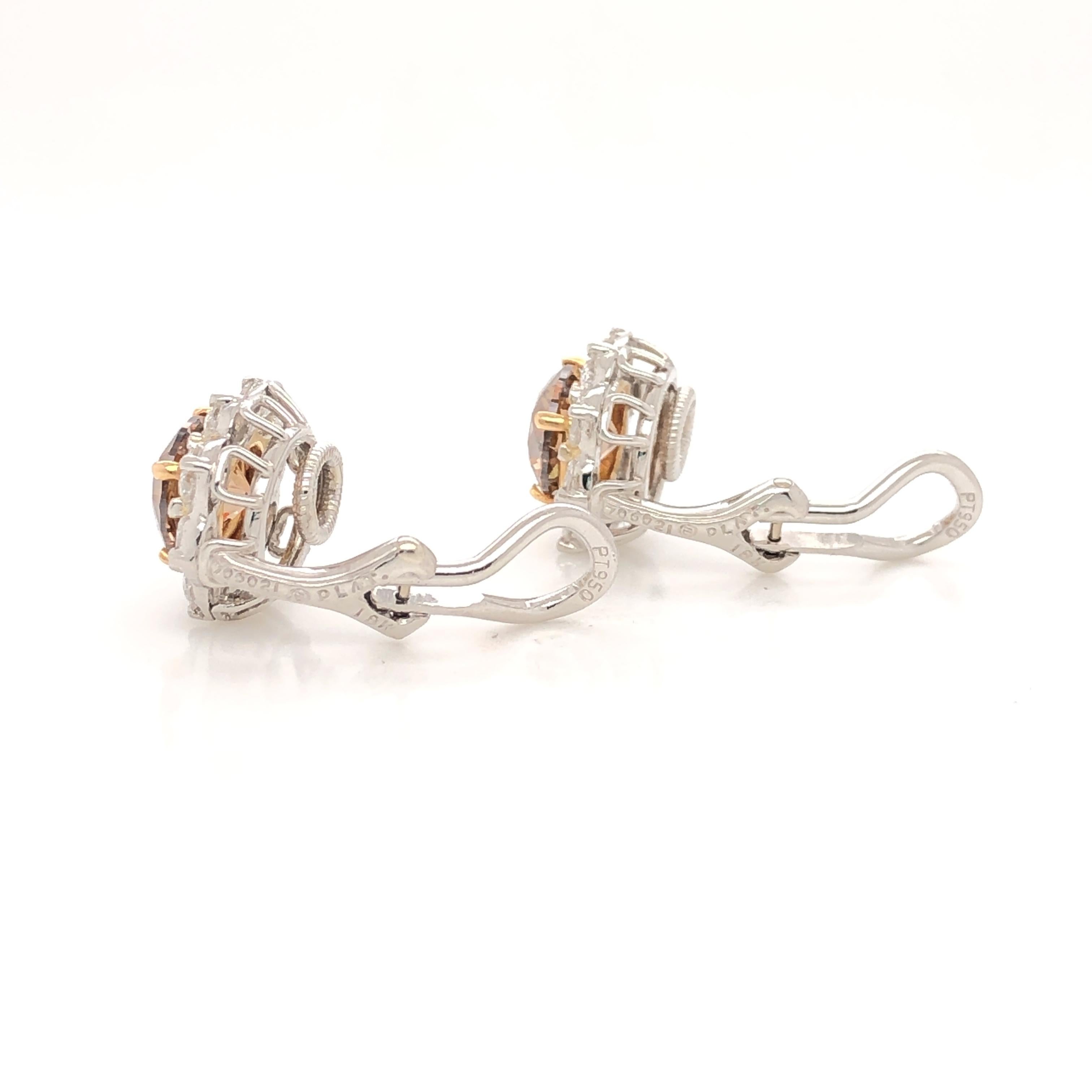 Contemporary Oscar Heyman Cognac Diamond Clip Earrings For Sale