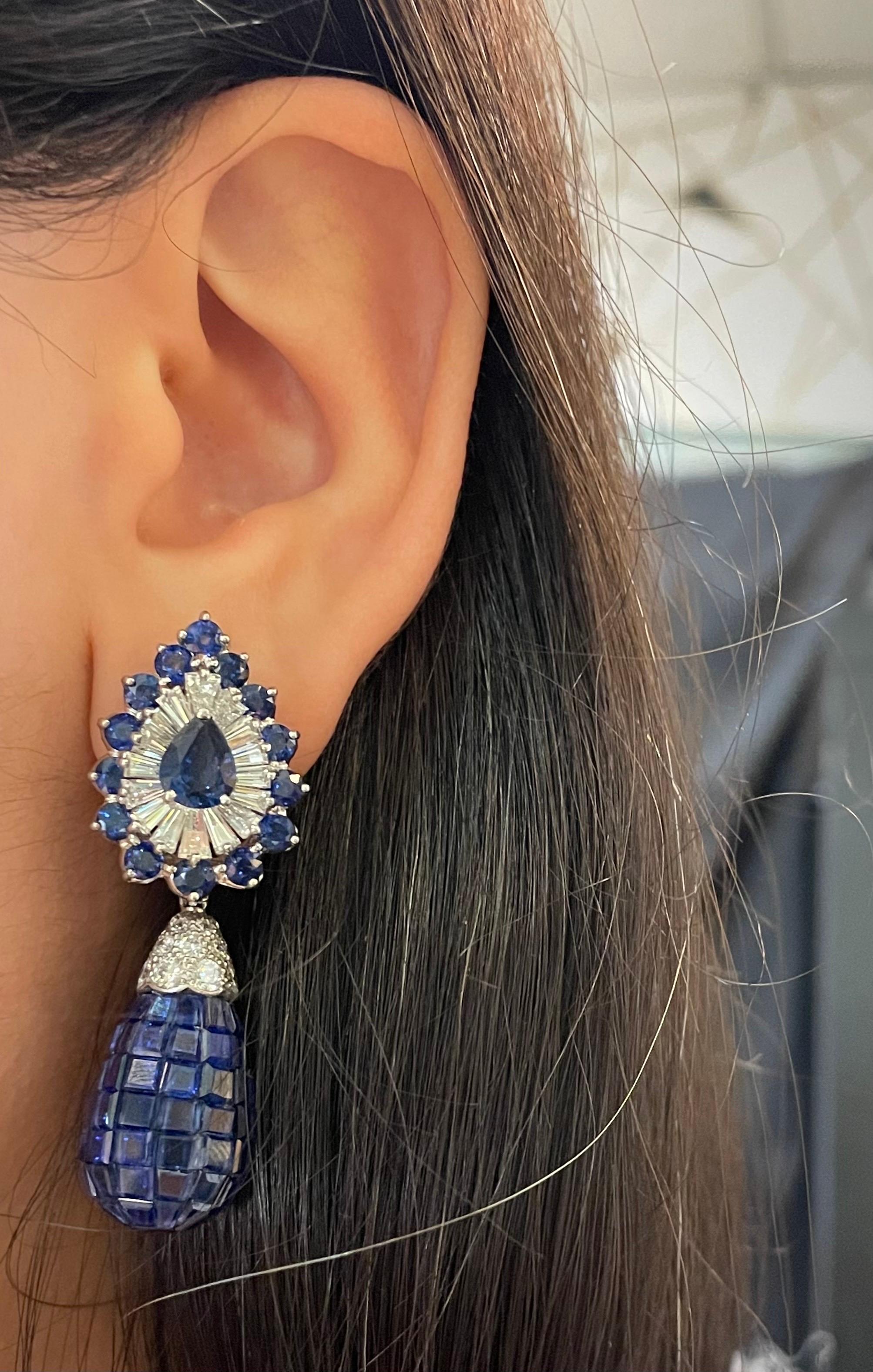 Mixed Cut Oscar Heyman Day and Night Invisible Set Sapphire Earrings For Sale