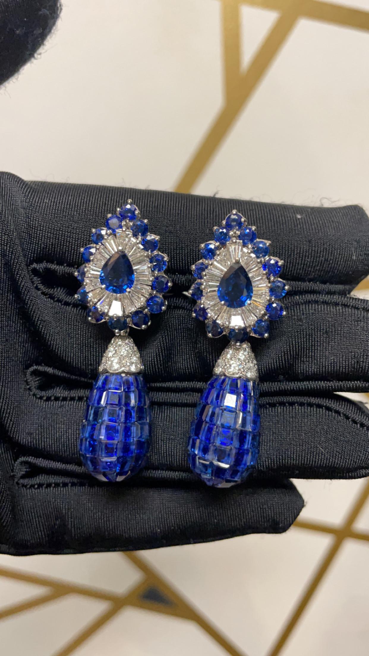 Oscar Heyman Day and Night Invisible Set Sapphire Earrings For Sale 1