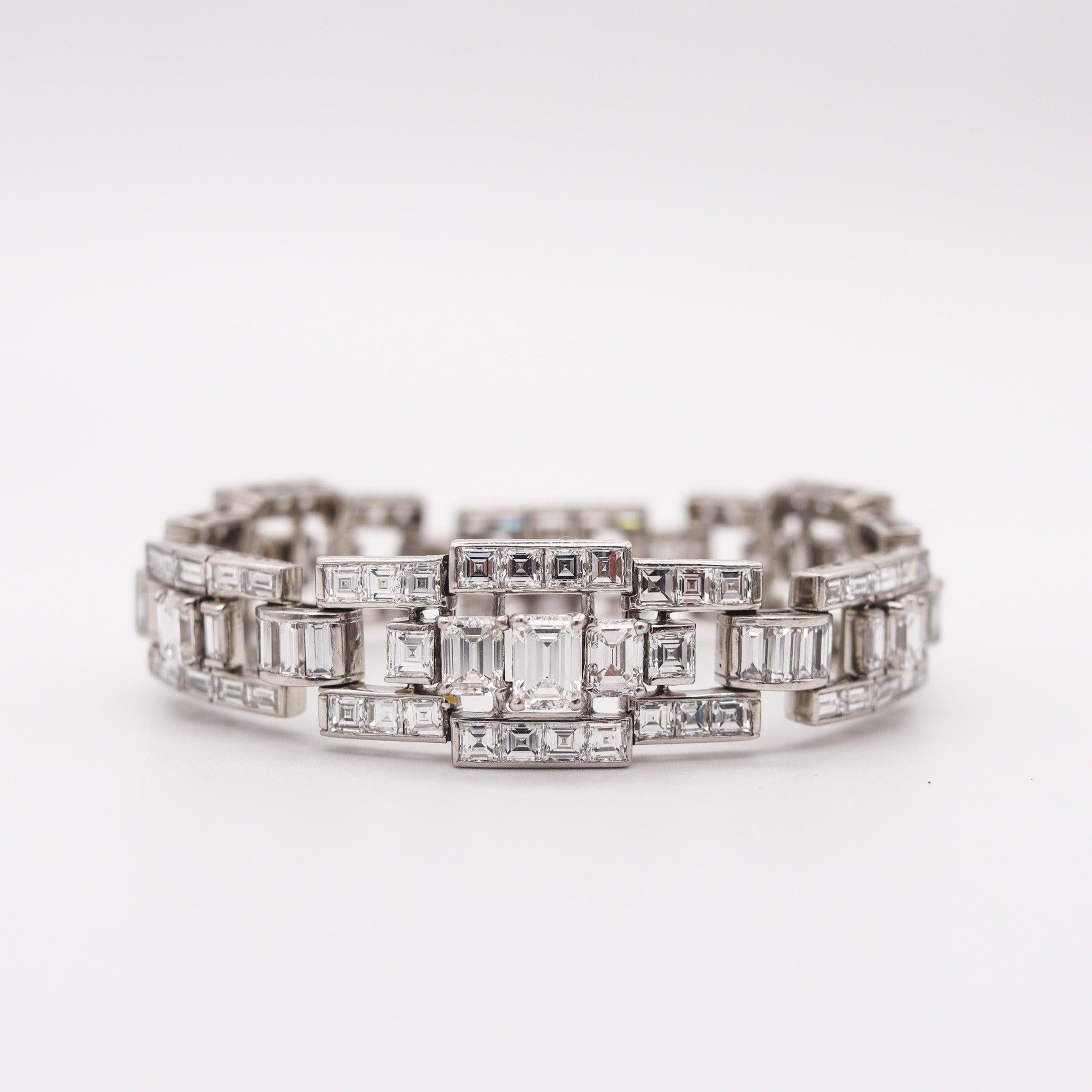 Baguette Cut OSCAR HEYMAN Deco Geometric Bracelet In Platinum With 30.64 Ctw In VS Diamonds For Sale