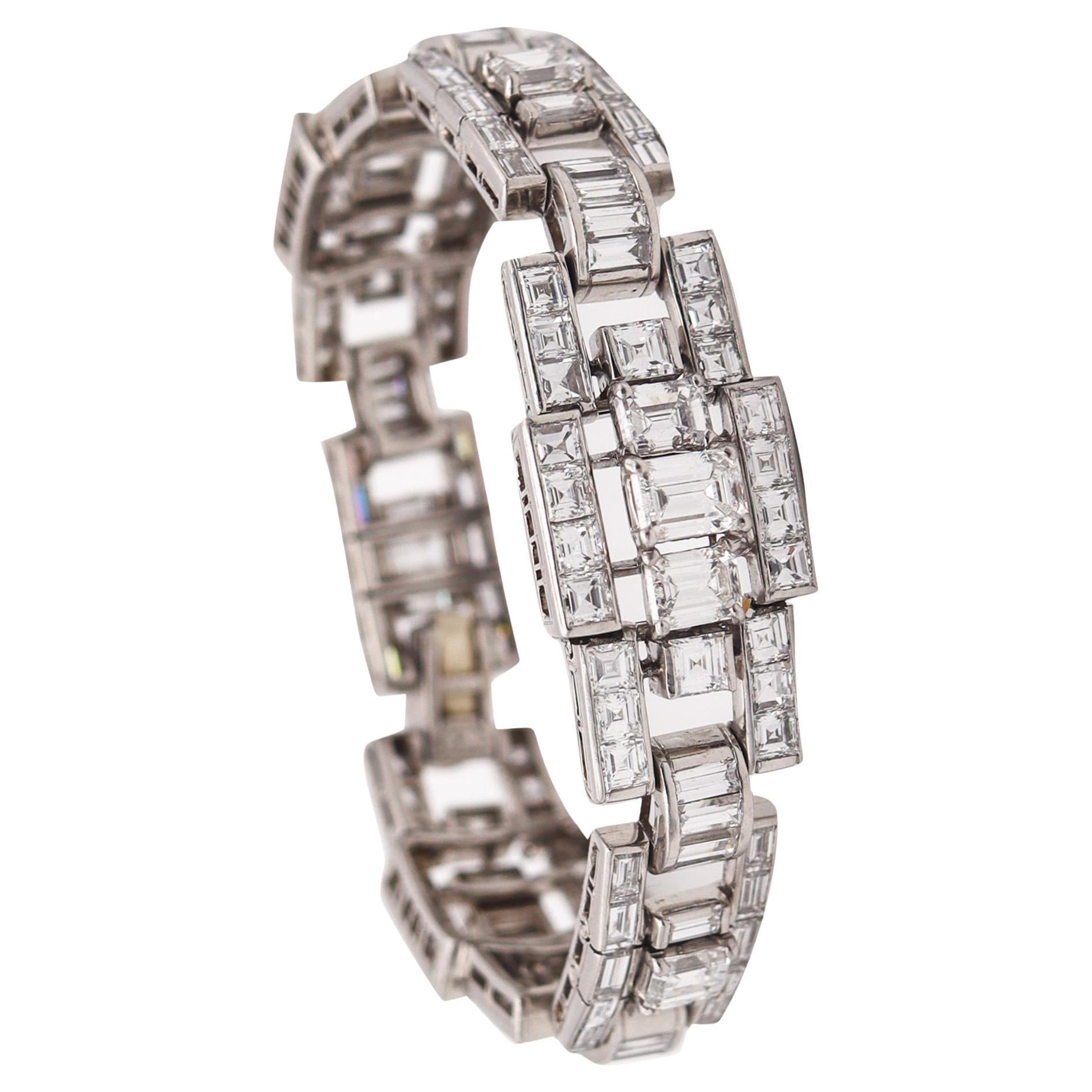 OSCAR HEYMAN Deco Geometric Bracelet In Platinum With 30.64 Ctw In VS Diamonds For Sale