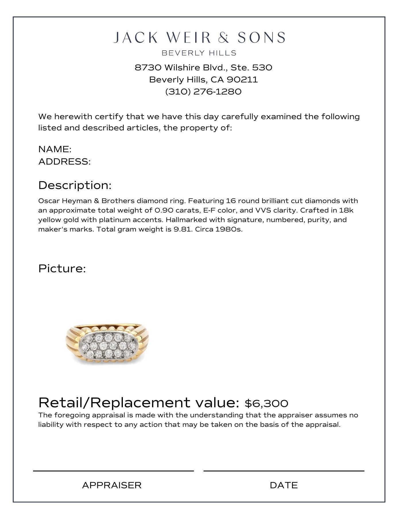 Oscar Heyman Diamantring aus 18 Karat Gelbgold mit Diamanten im Zustand „Hervorragend“ in Beverly Hills, CA