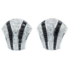 Oscar Heyman Diamond and Black Jade Art Deco - Inspired Clip Earrings