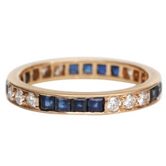 Retro Oscar Heyman Diamond and Blue Sapphire 18 Karat Gold Eternity Band, circa 1950