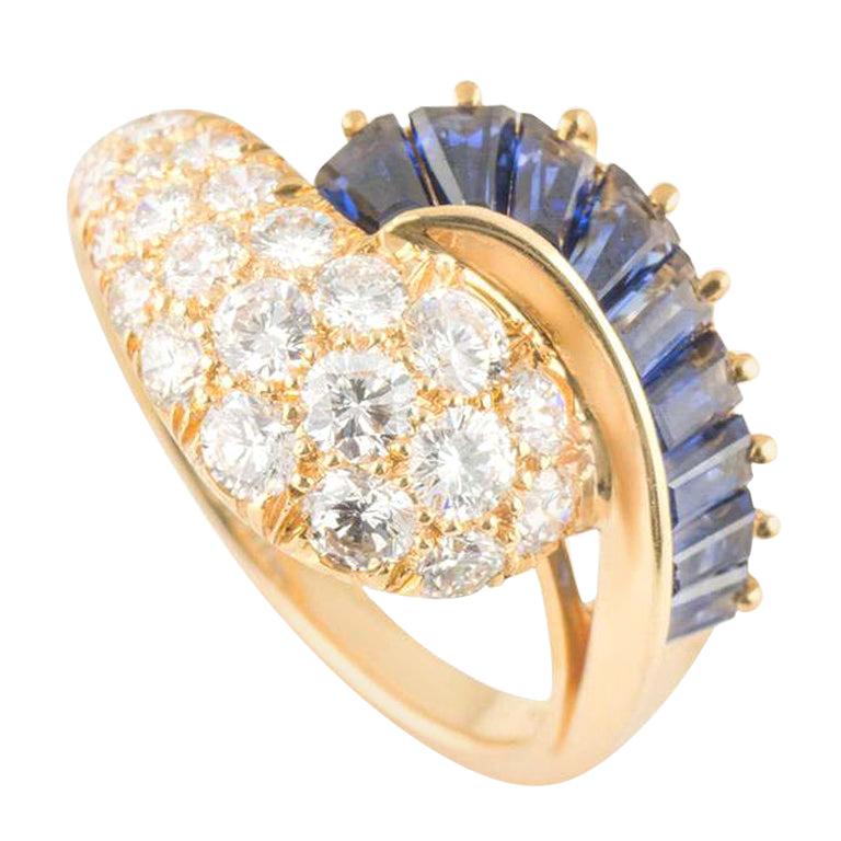 Oscar Heyman Diamond and Blue Sapphire Ring 1.19 Carat