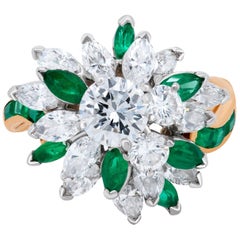 Oscar Heyman Diamond and Emerald 18 Karat Yellow Gold Cocktail or Cluster Ring