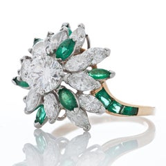 Oscar Heyman Diamond and Emerald 18 Karat Yellow Gold Cocktail or Cluster Ring