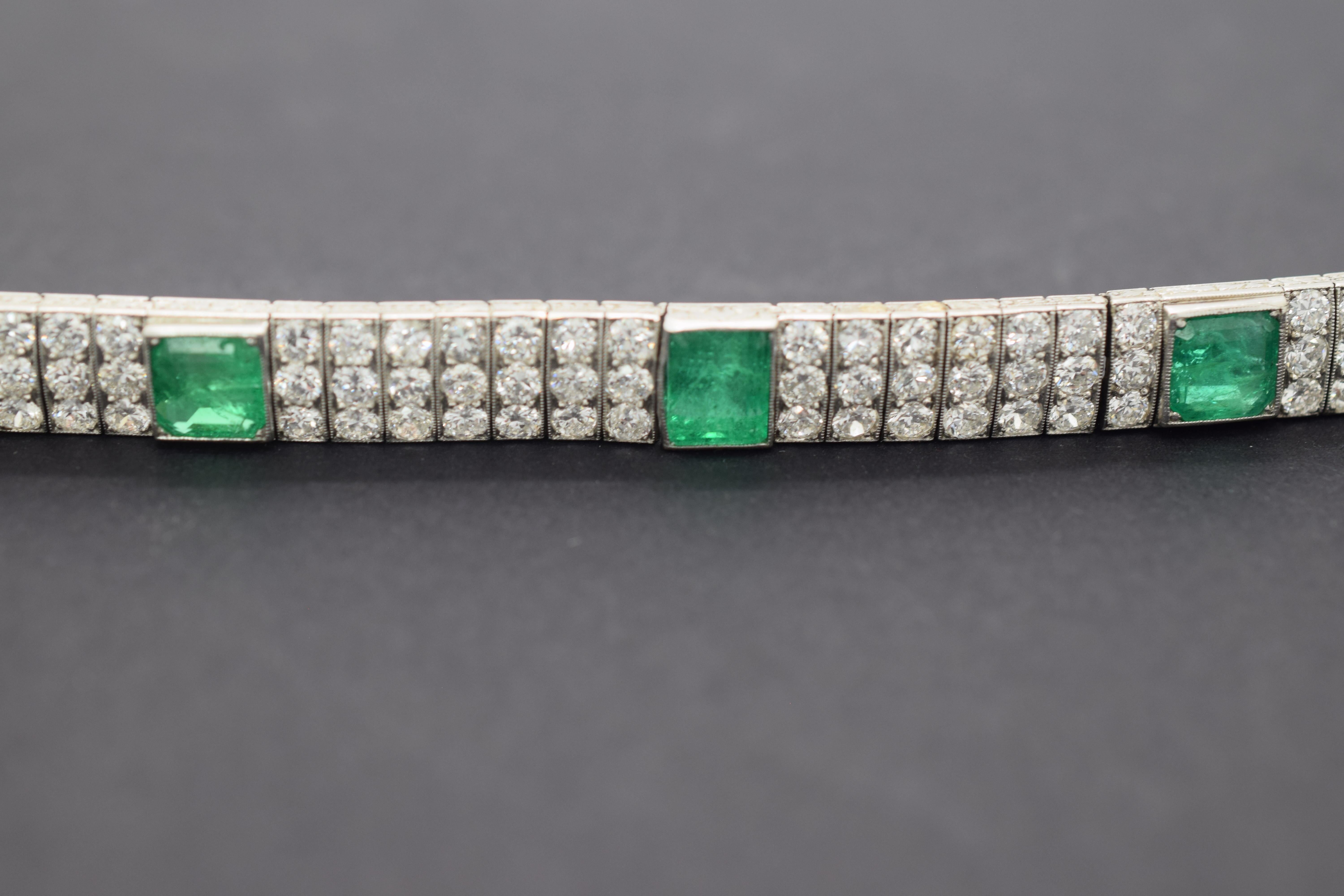 Oscar Heyman Diamond and Emerald Art Deco Platinum Bracelet 1