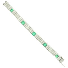 Antique Oscar Heyman Diamond and Emerald Art Deco Platinum Bracelet