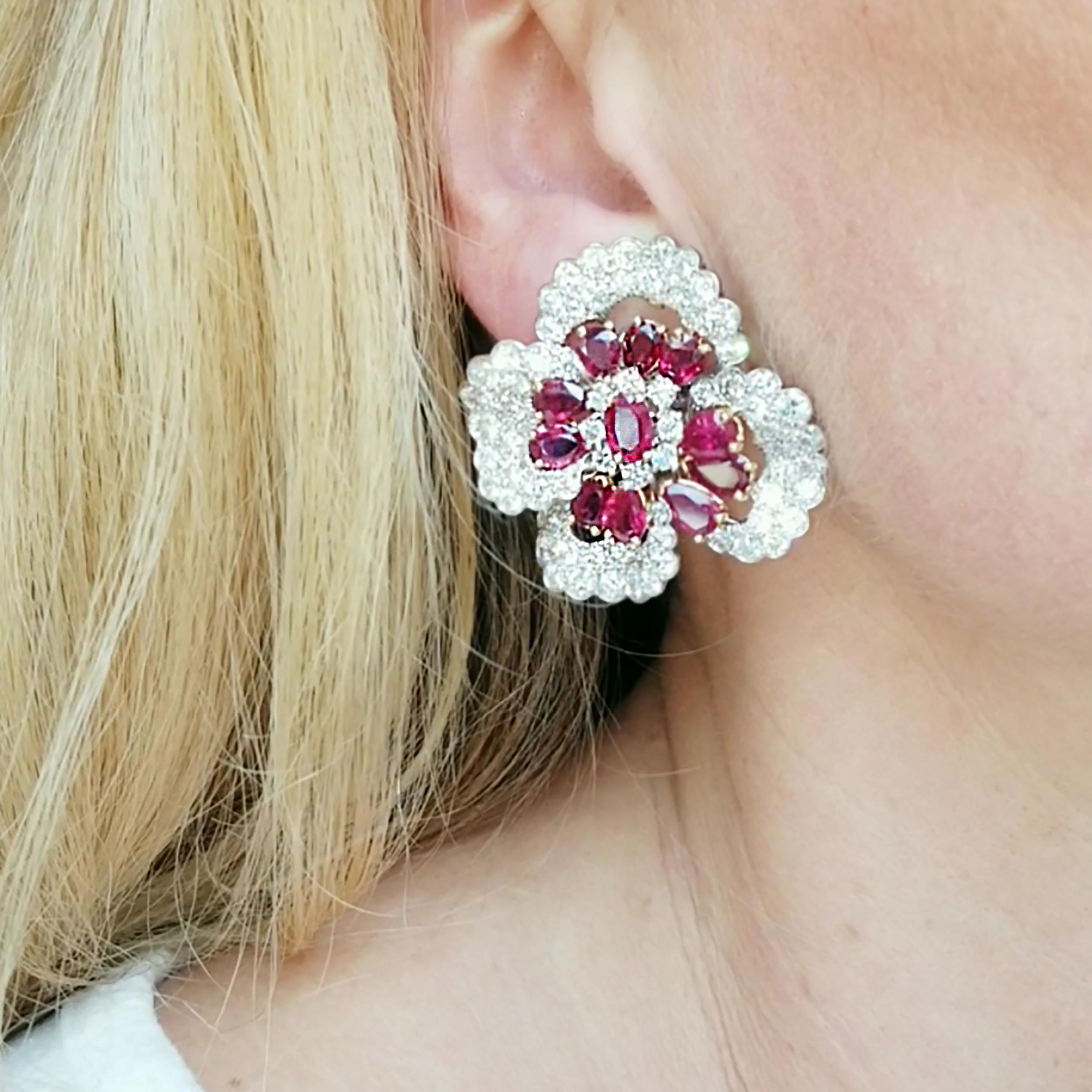 Artist Oscar Heyman Diamond and Ruby Earrings For Sale