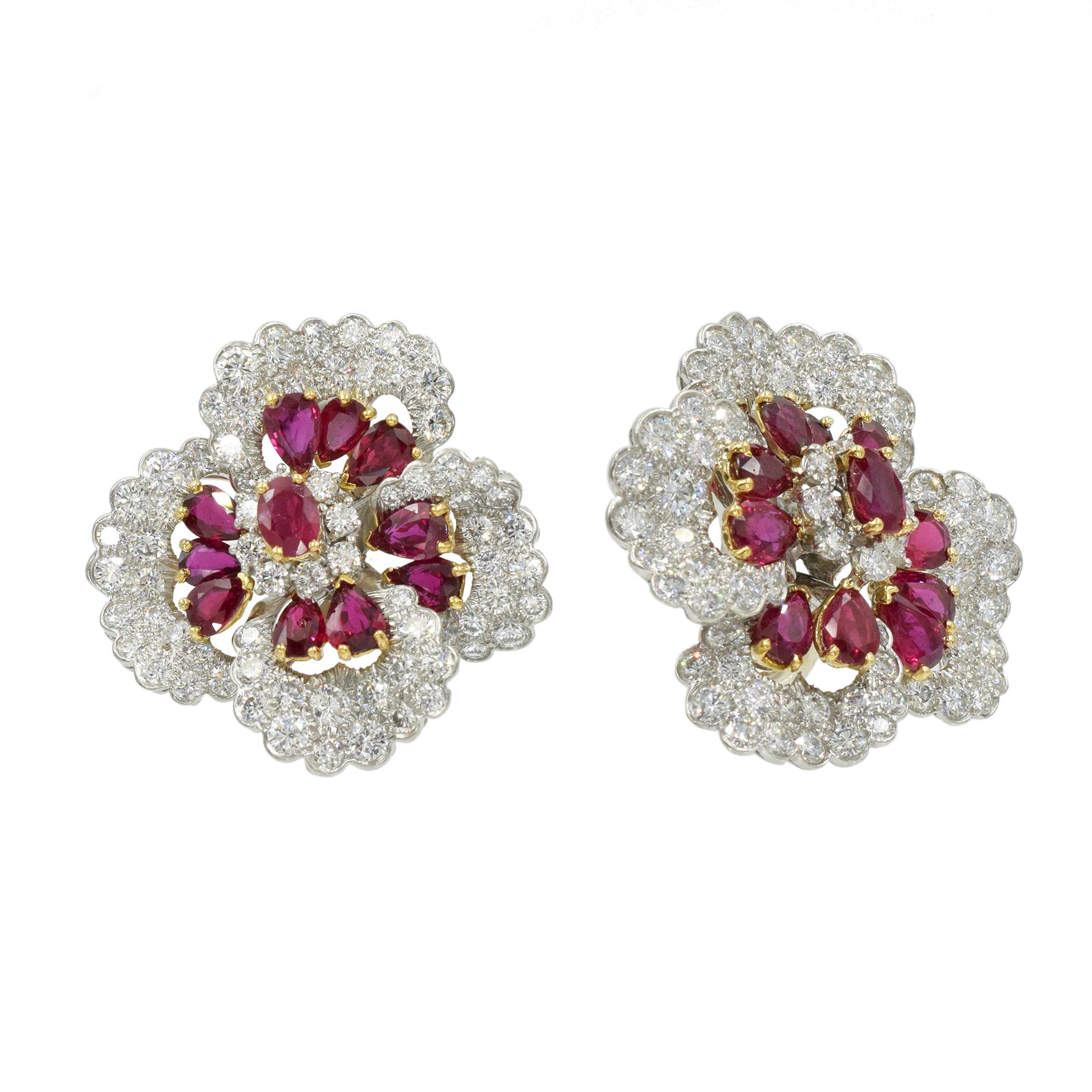 Women's Oscar Heyman Diamond and Ruby Earrings For Sale