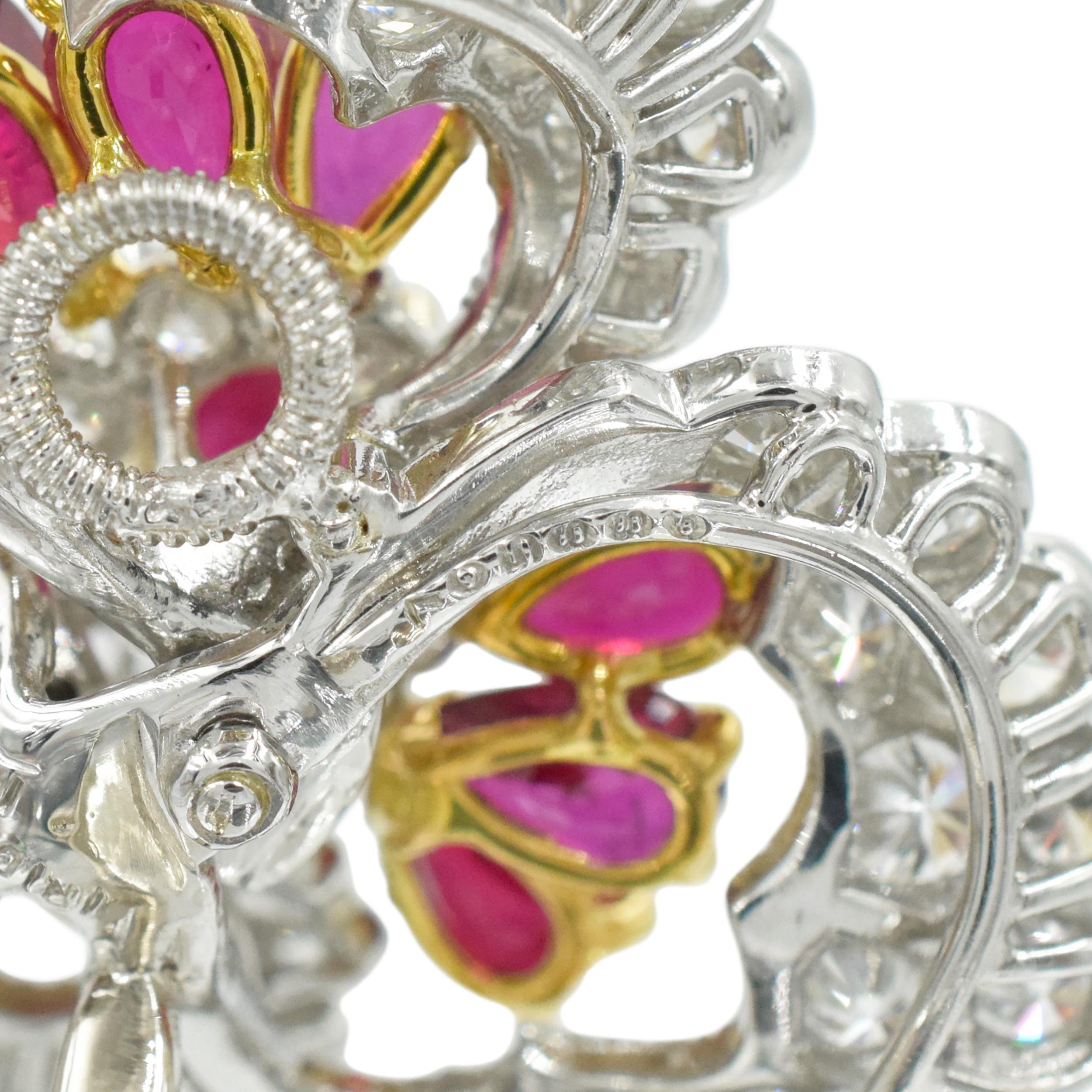 Oscar Heyman Diamond and Ruby Earrings In Excellent Condition For Sale In New York, NY