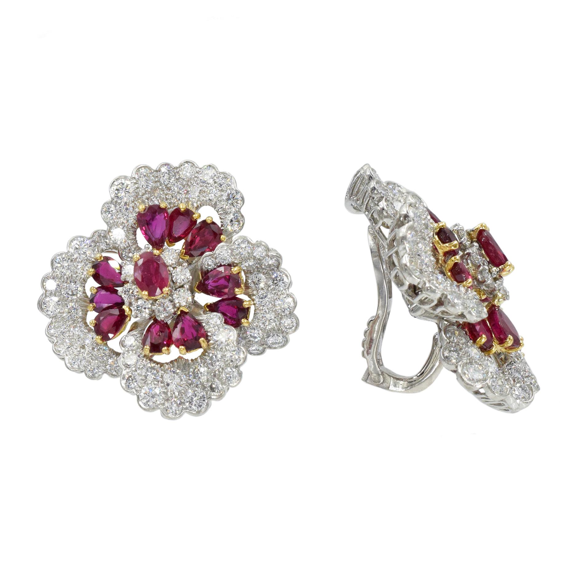 Oscar Heyman Diamond and Ruby Earrings For Sale 2
