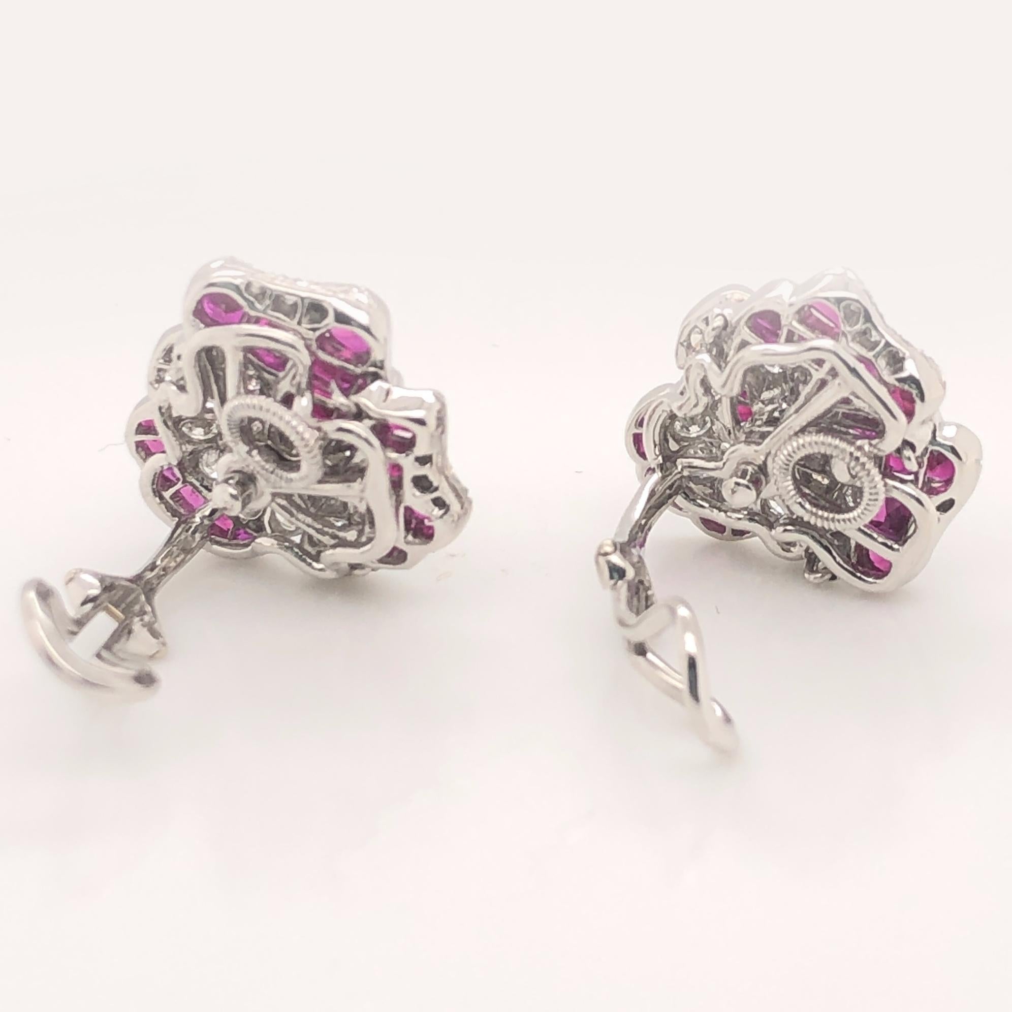 Oscar Heyman Diamond and Ruby Pansy Clip Earrings In New Condition In New York City, NY