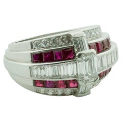 Oscar Heyman, bague en platine, diamant et rubis