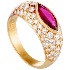 Oscar Heyman Diamond and Ruby Yellow Gold Ring