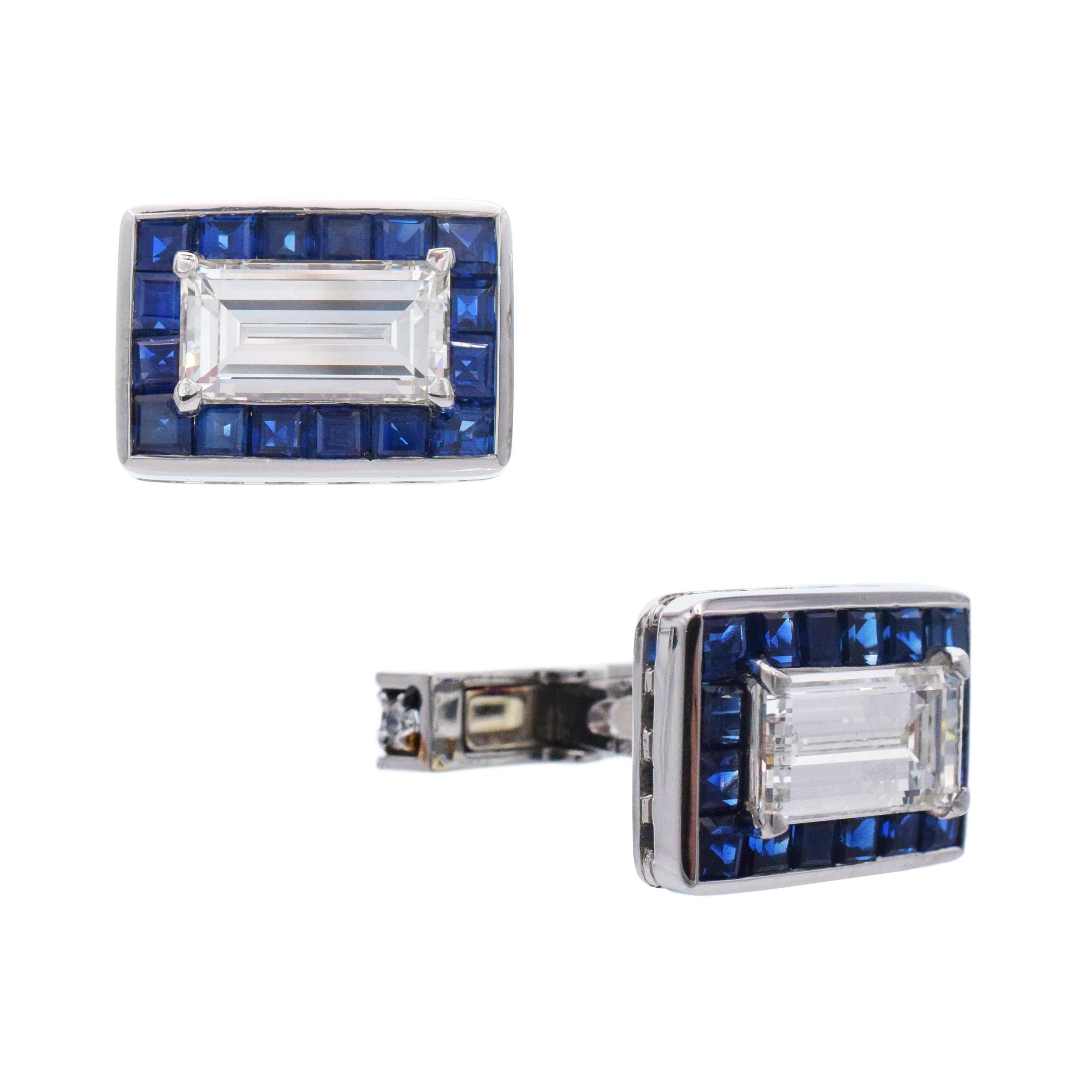 Artist Oscar Heyman Diamond and Sapphire Cufflinks For Sale
