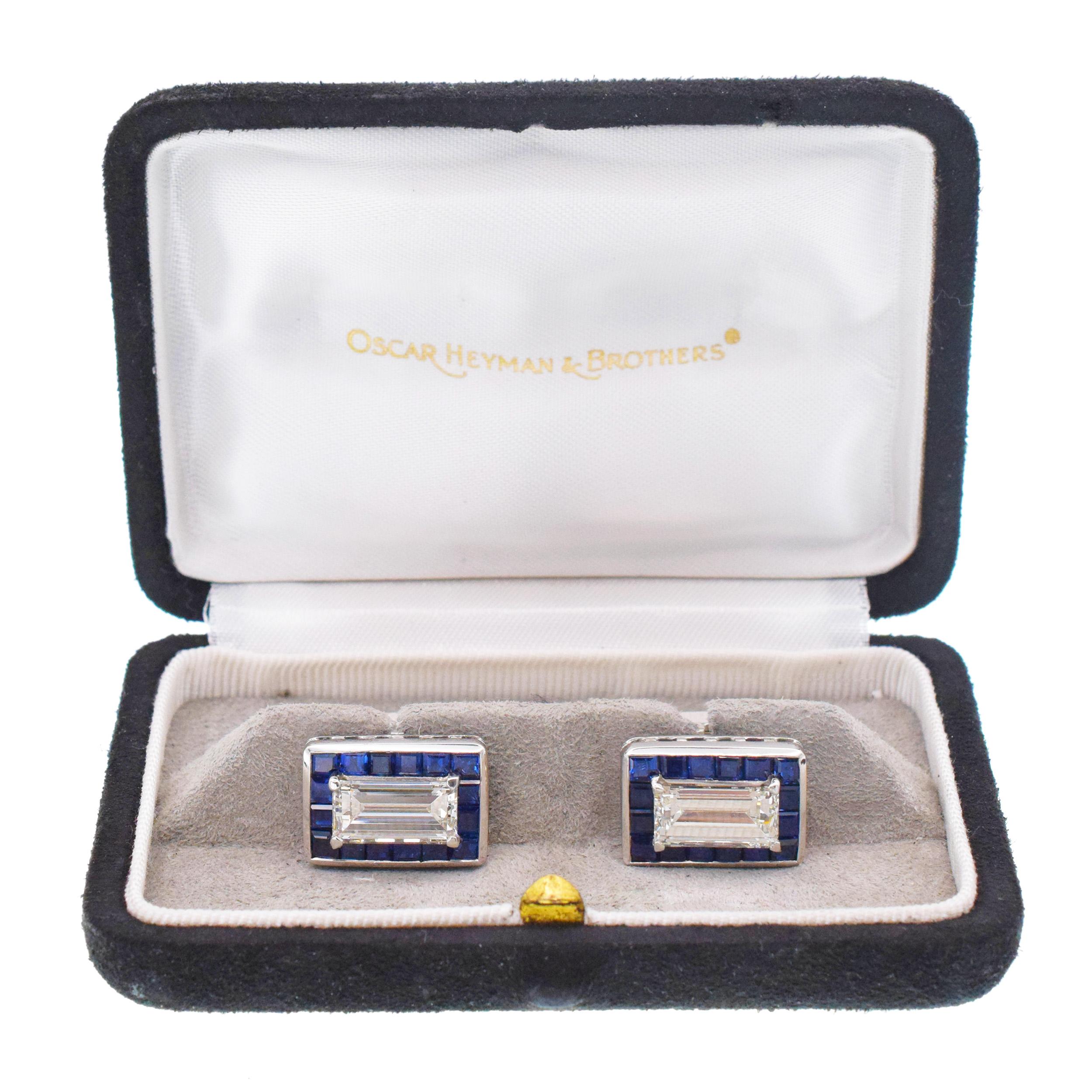Women's or Men's Oscar Heyman Diamond and Sapphire Cufflinks For Sale