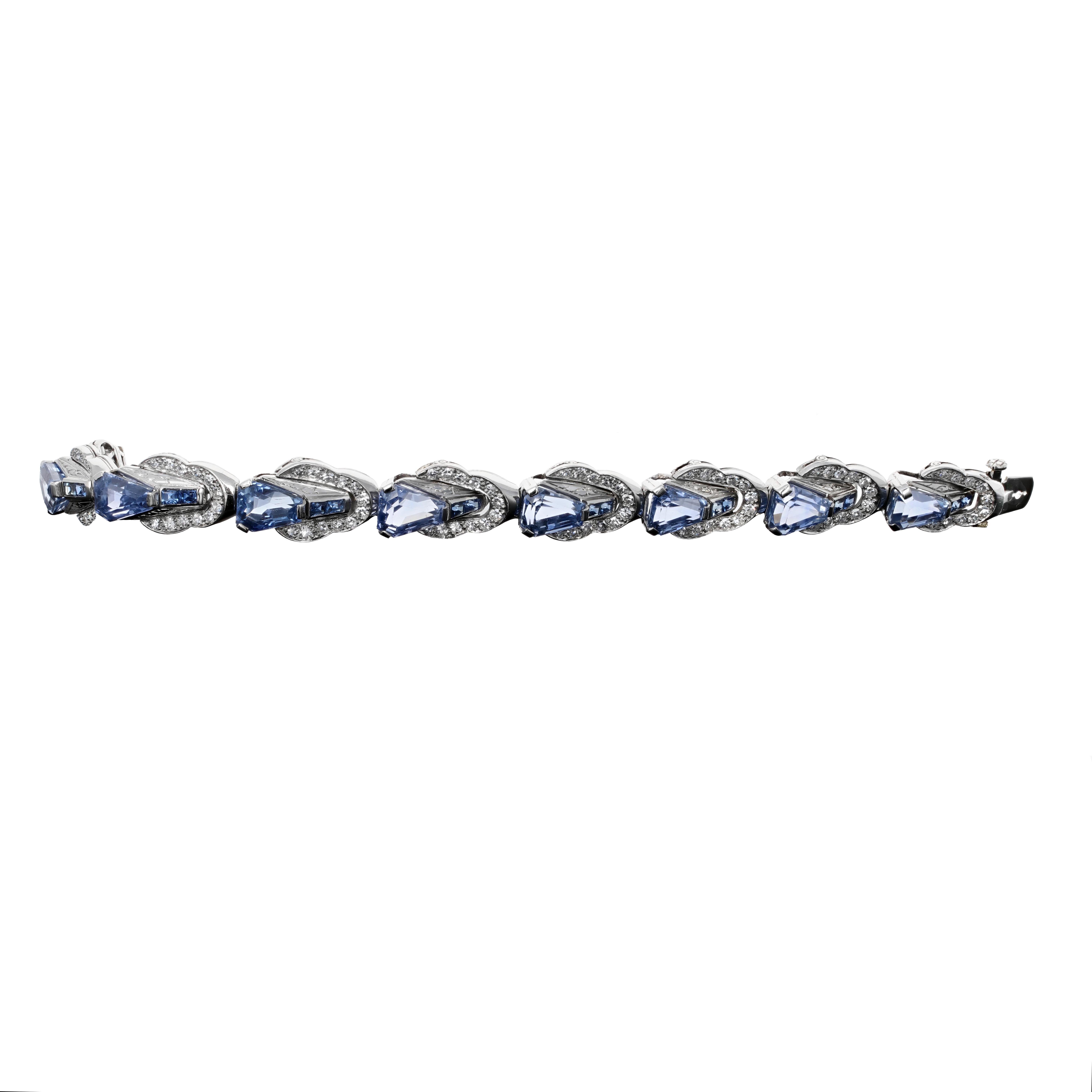 Trillion Cut Oscar Heyman Diamond and Sapphire Retro Link Bracelet