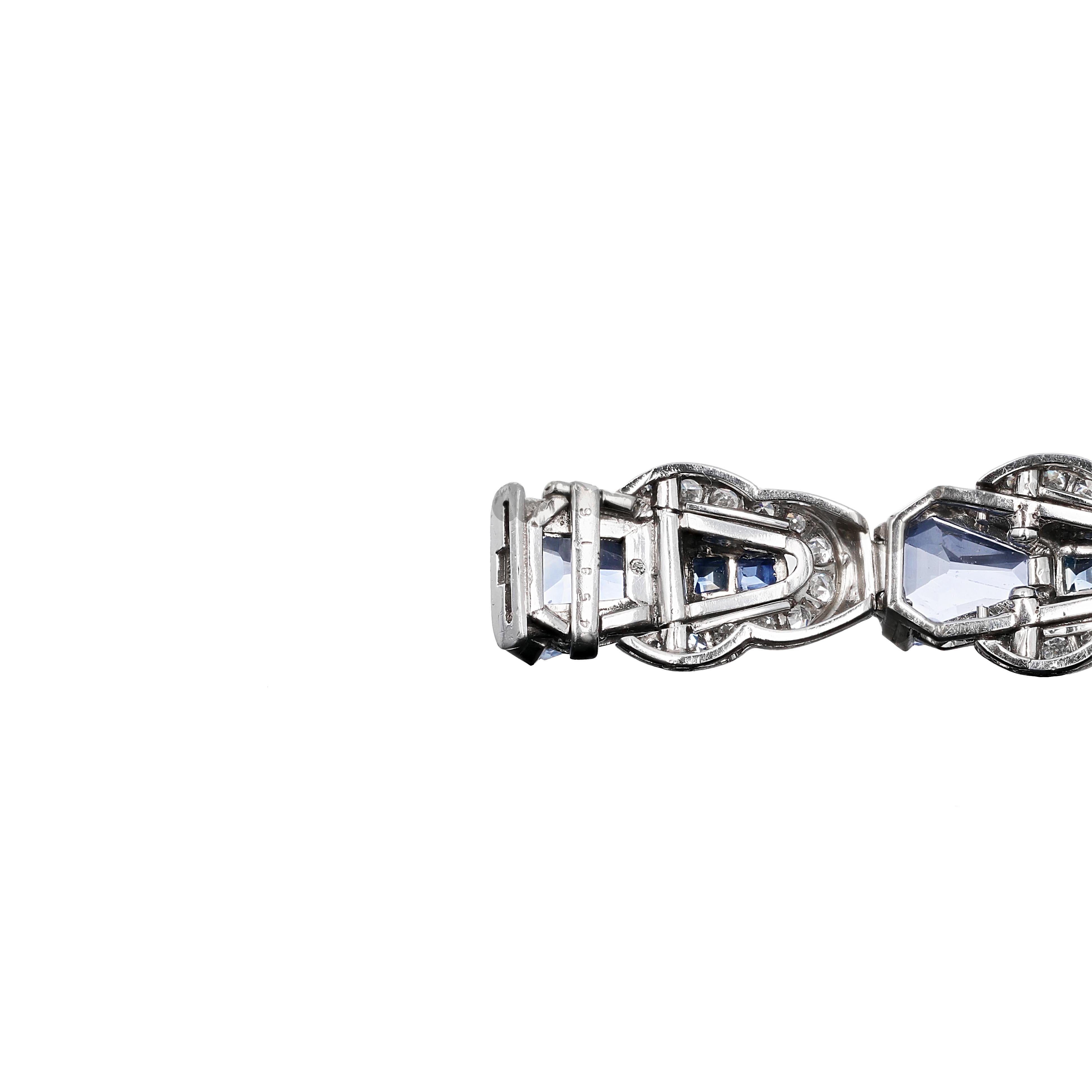 Oscar Heyman Diamond and Sapphire Retro Link Bracelet In Excellent Condition In Beverly Hills, CA