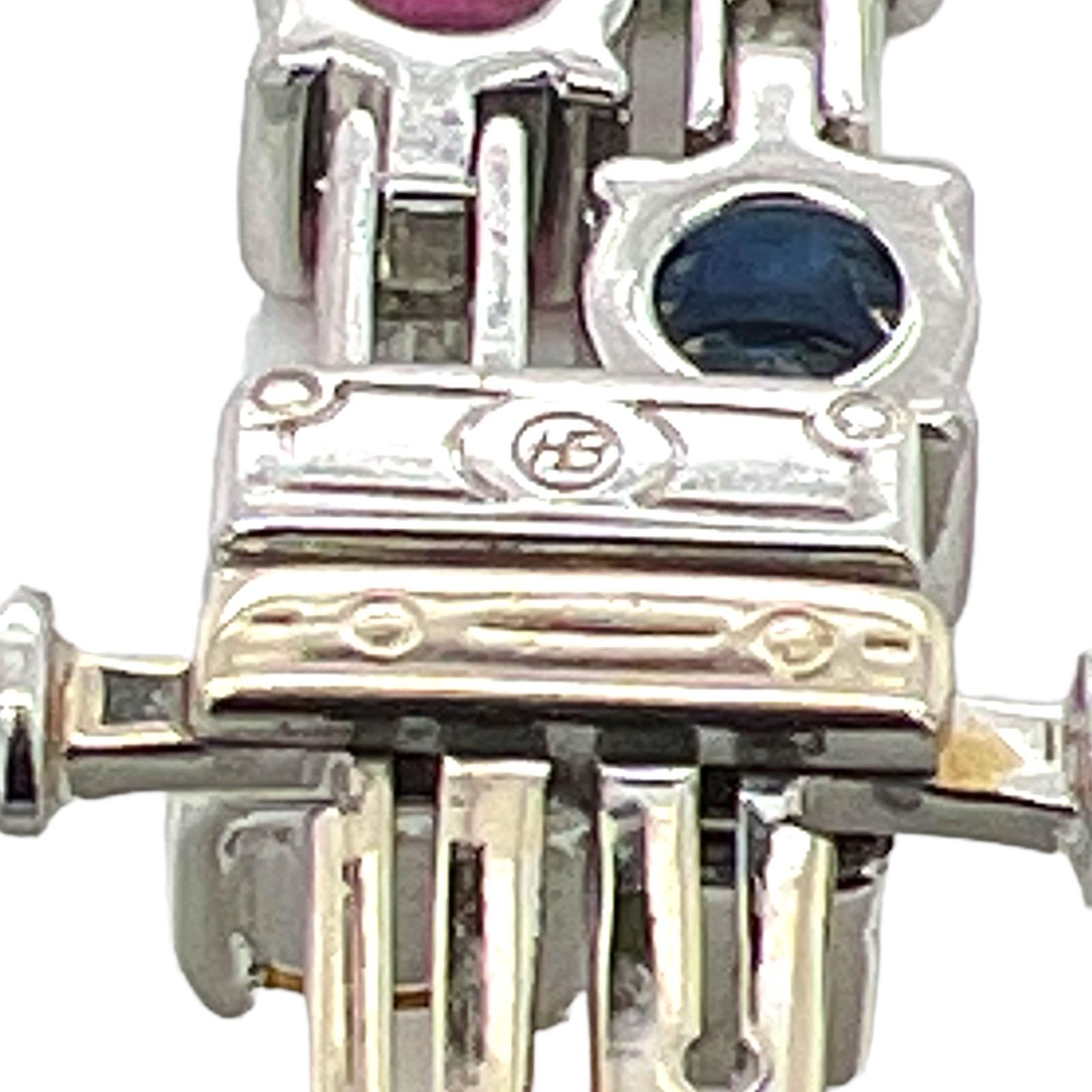 Oscar Heyman Diamond Colorful Sapphire Platinum Modern Bracelet Box and Papers 2