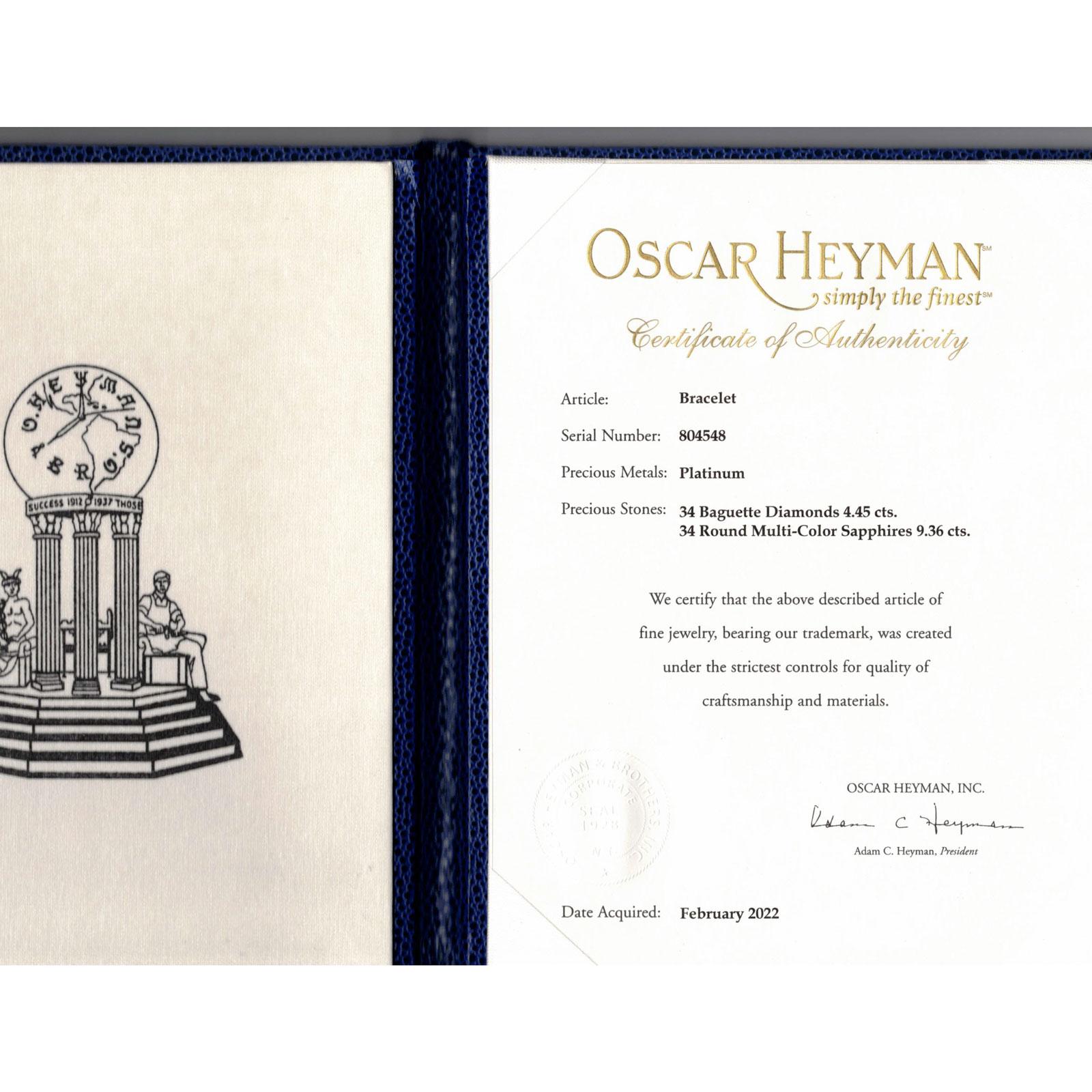 Oscar Heyman Diamond Colorful Sapphire Platinum Modern Bracelet Box and Papers 3