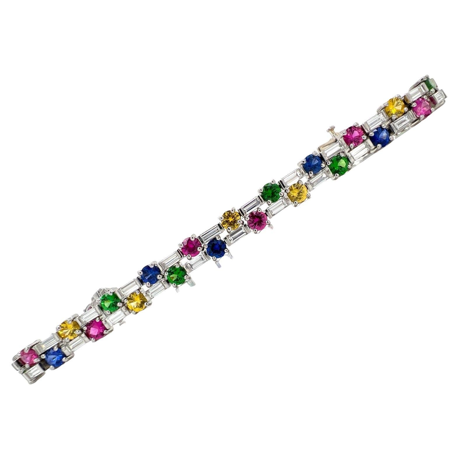 Oscar Heyman Diamond Colorful Sapphire Platinum Modern Bracelet Box and Papers