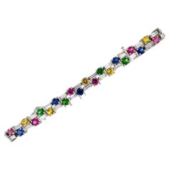 Oscar Heyman Diamond Colorful Sapphire Platinum Modern Bracelet Box and Papers