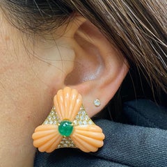 Oscar Heyman Diamond Emerald & Coral Earrings