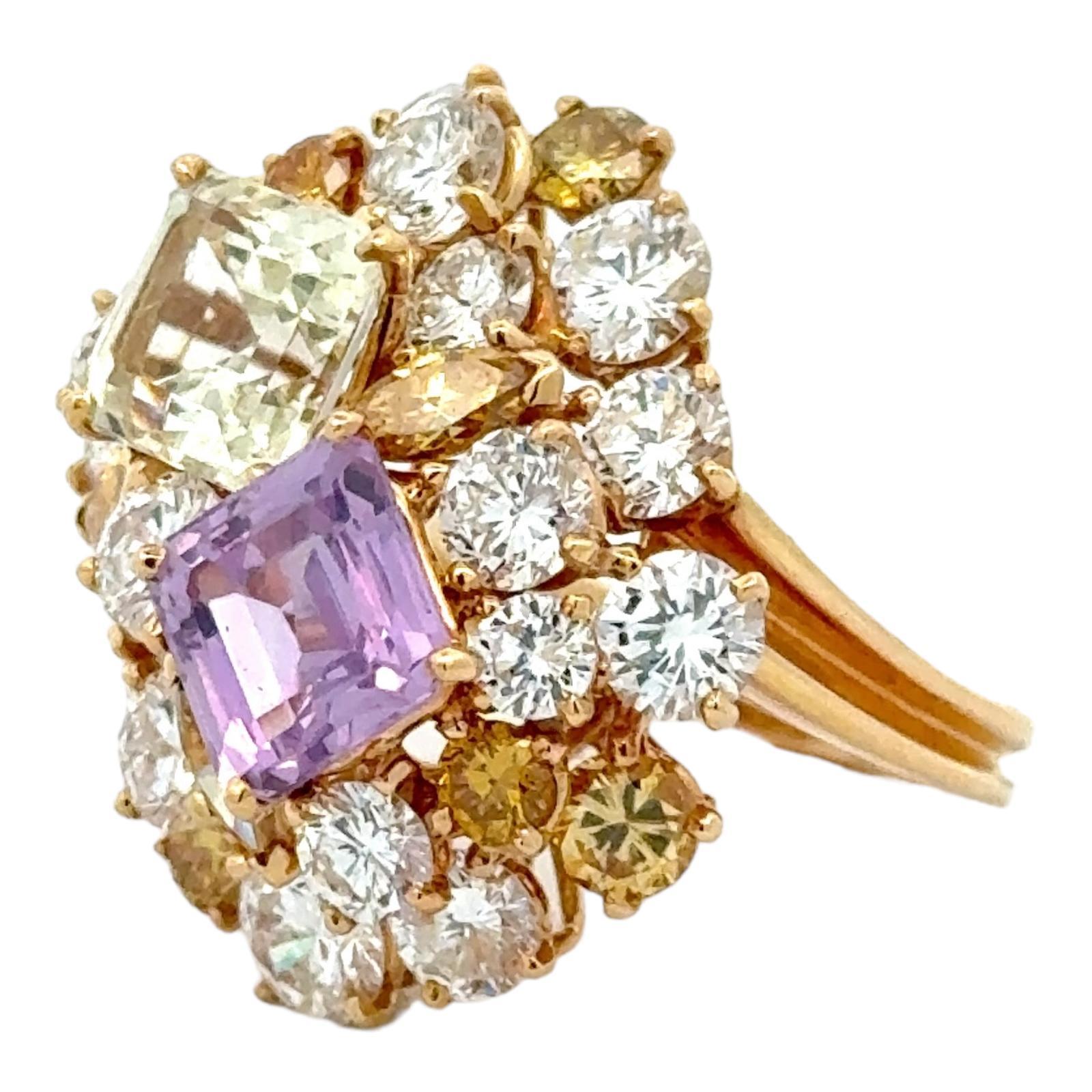 Oscar Heyman Diamond Emerald Cut Violet & White Sapphire 18KYG Cocktail Ring In Excellent Condition In Boca Raton, FL