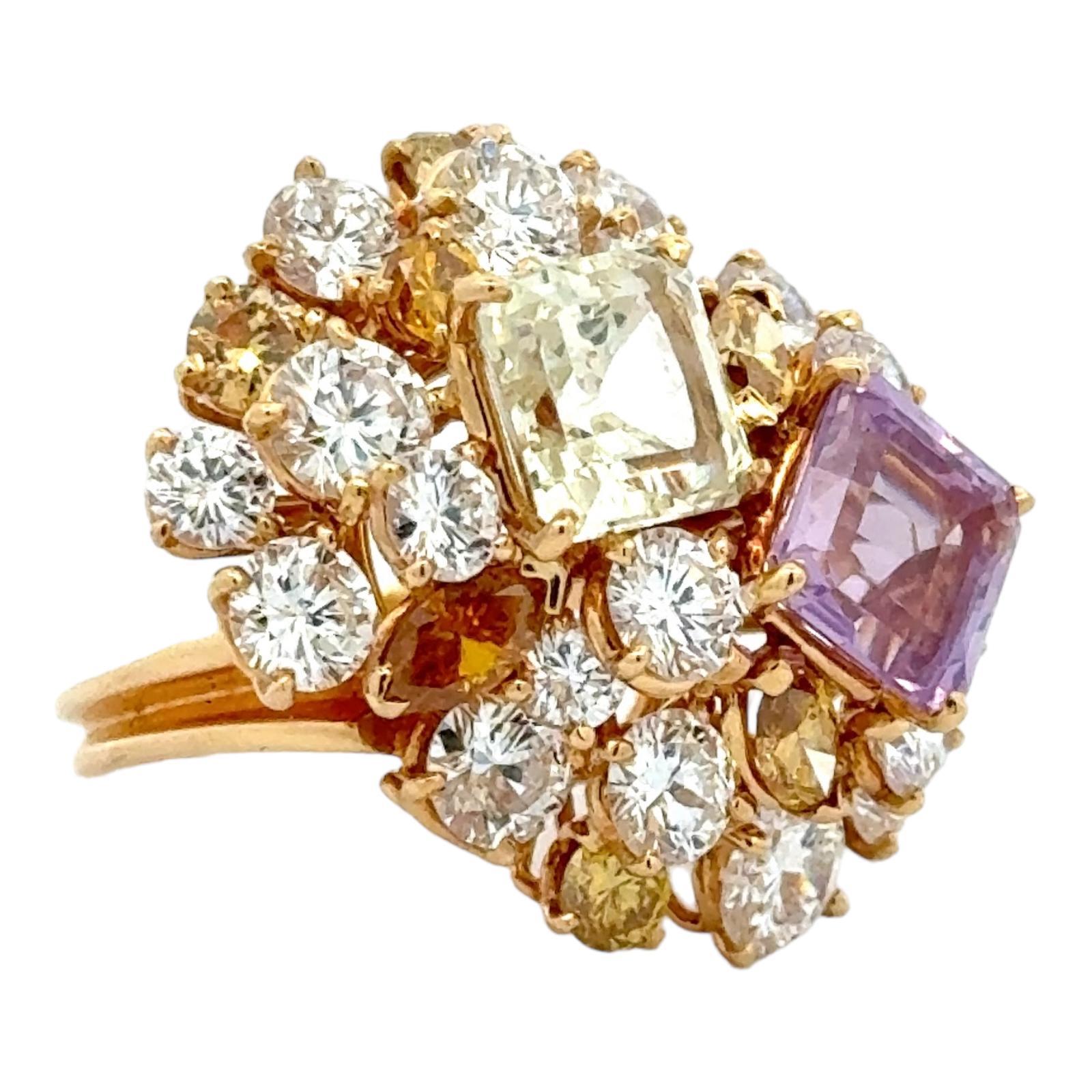 Women's Oscar Heyman Diamond Emerald Cut Violet & White Sapphire 18KYG Cocktail Ring