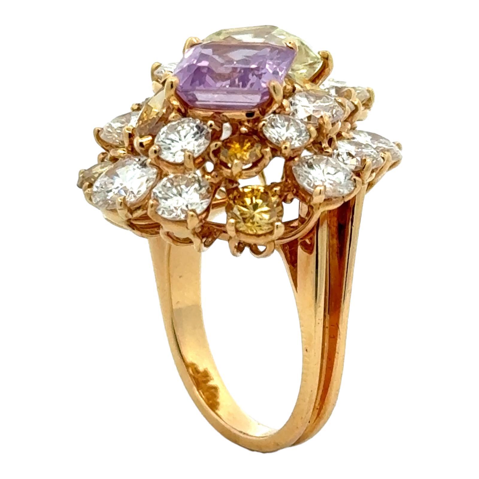 Oscar Heyman Diamond Emerald Cut Violet & White Sapphire 18KYG Cocktail Ring 1