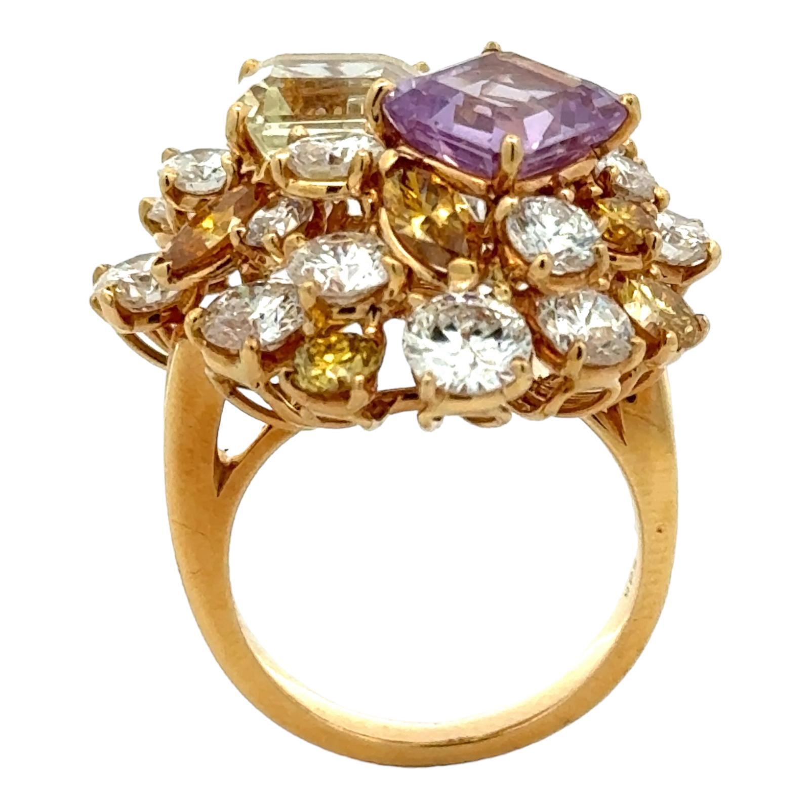 Oscar Heyman Diamond Emerald Cut Violet & White Sapphire 18KYG Cocktail Ring 3