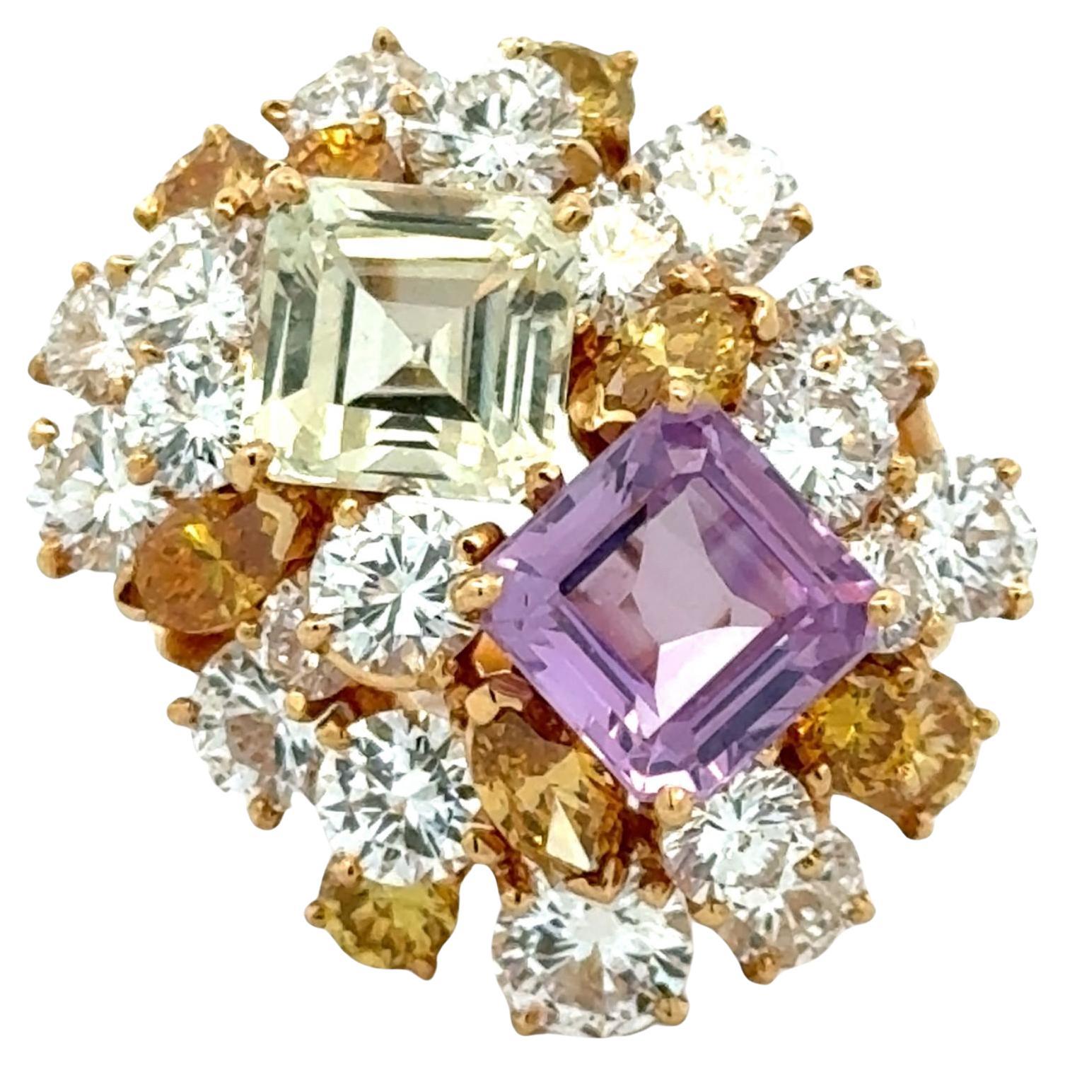 Oscar Heyman Diamond Emerald Cut Violet & White Sapphire 18KYG Cocktail Ring