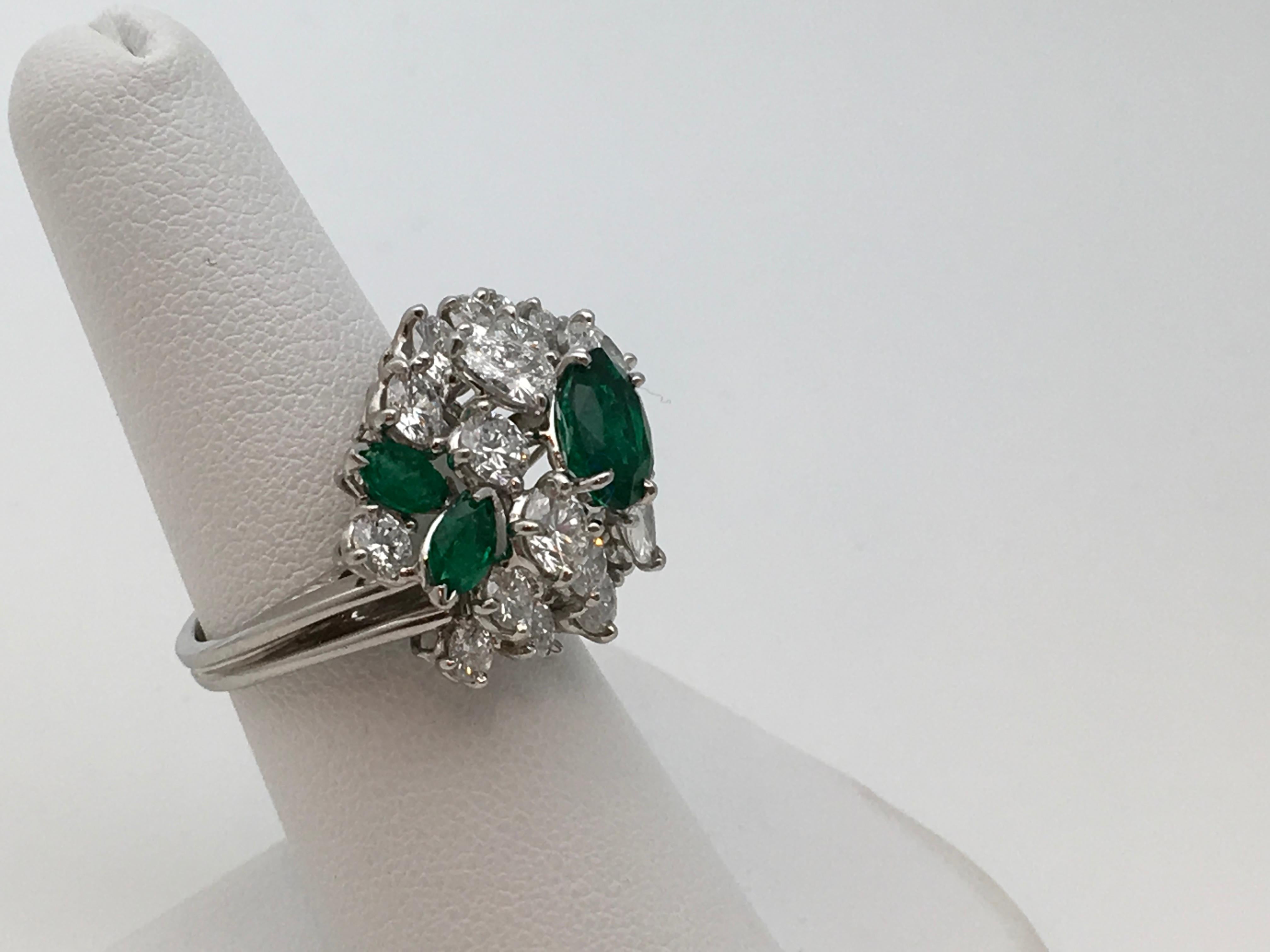 Women's Oscar Heyman Diamond Emerald Platinum Ring For Sale