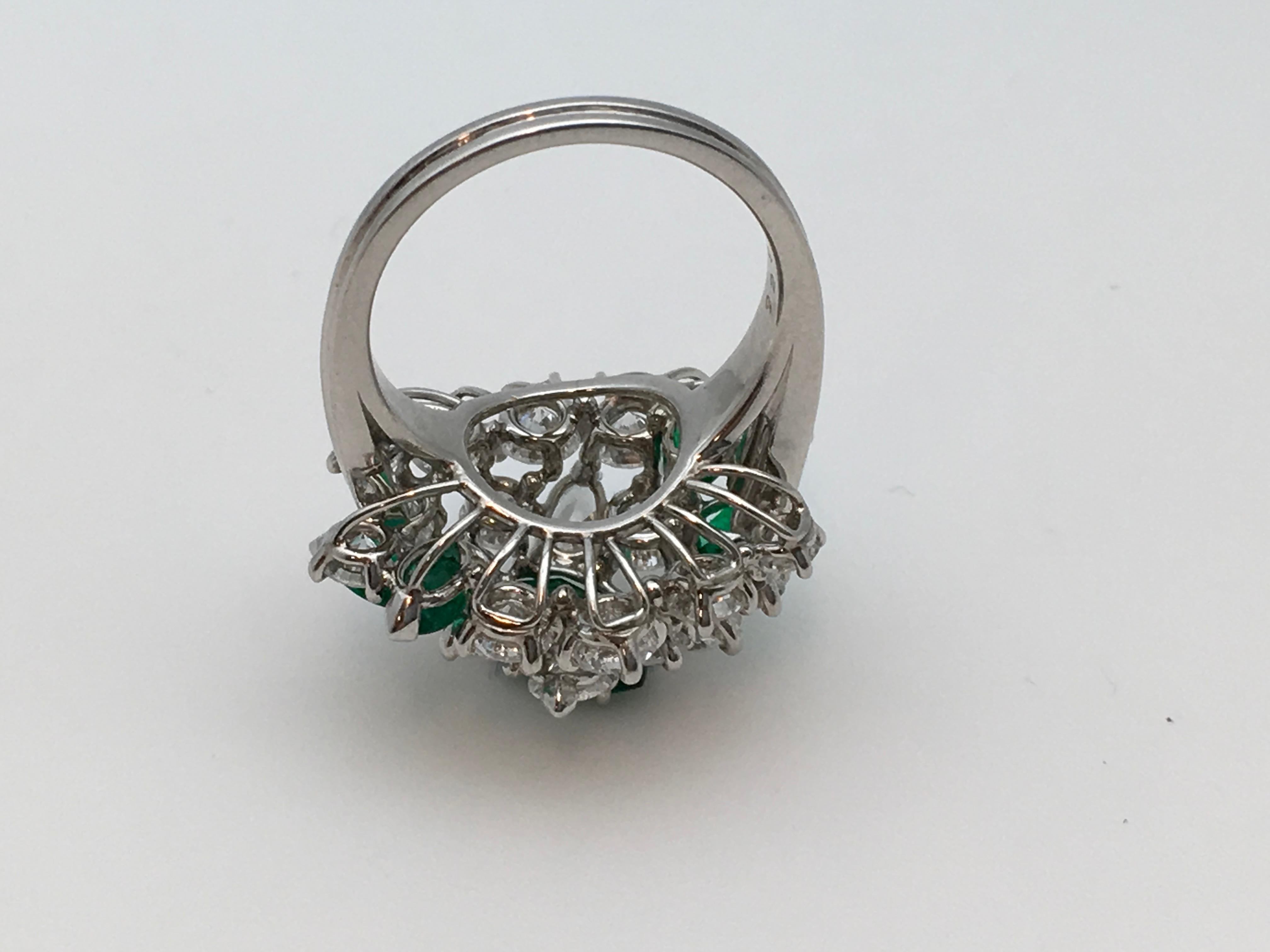 Oscar Heyman Diamond Emerald Platinum Ring For Sale 1