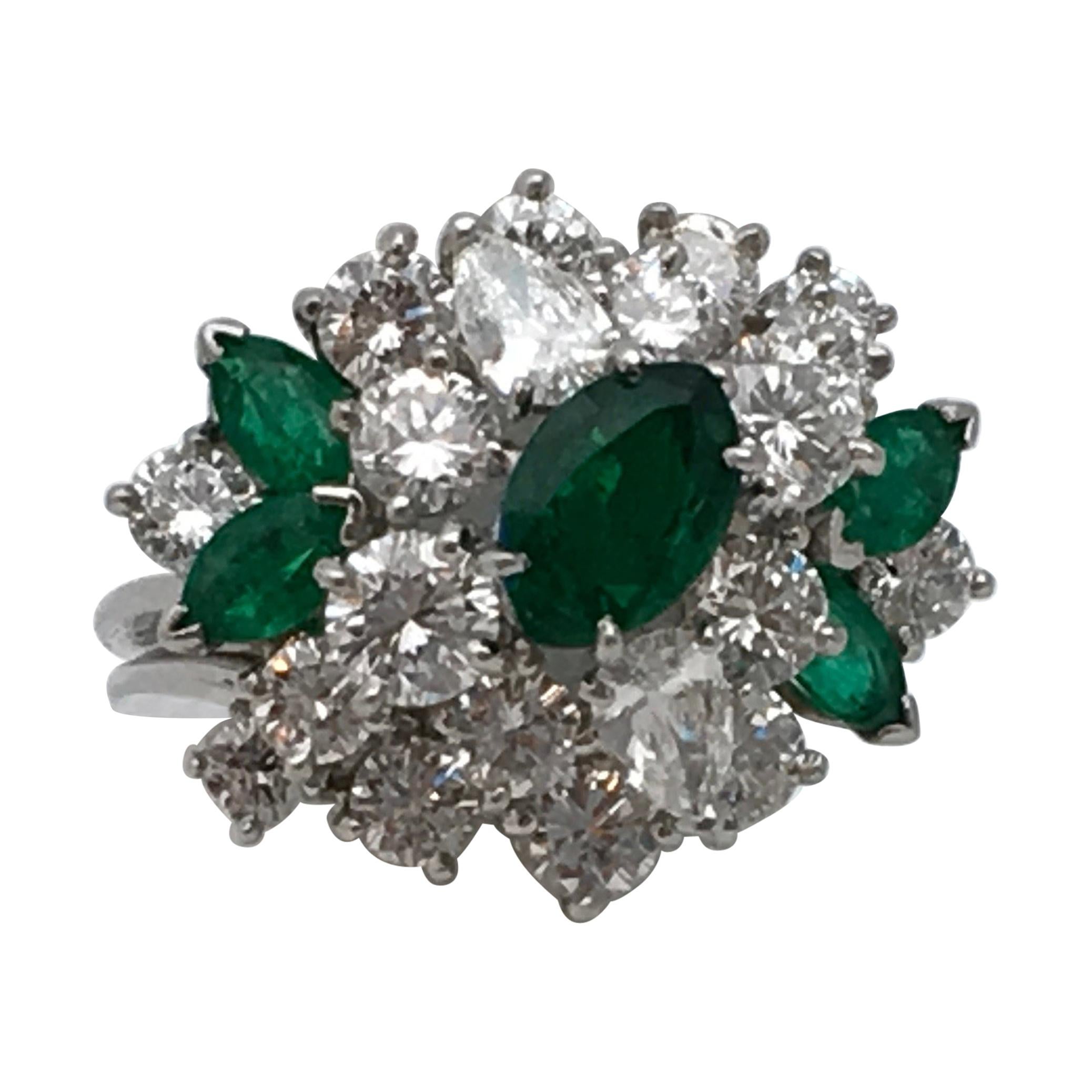 Oscar Heyman Diamond Emerald Platinum Ring For Sale