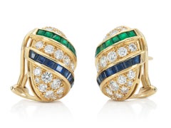 Oscar Heyman Diamond, Emerald & Sapphire Earrings