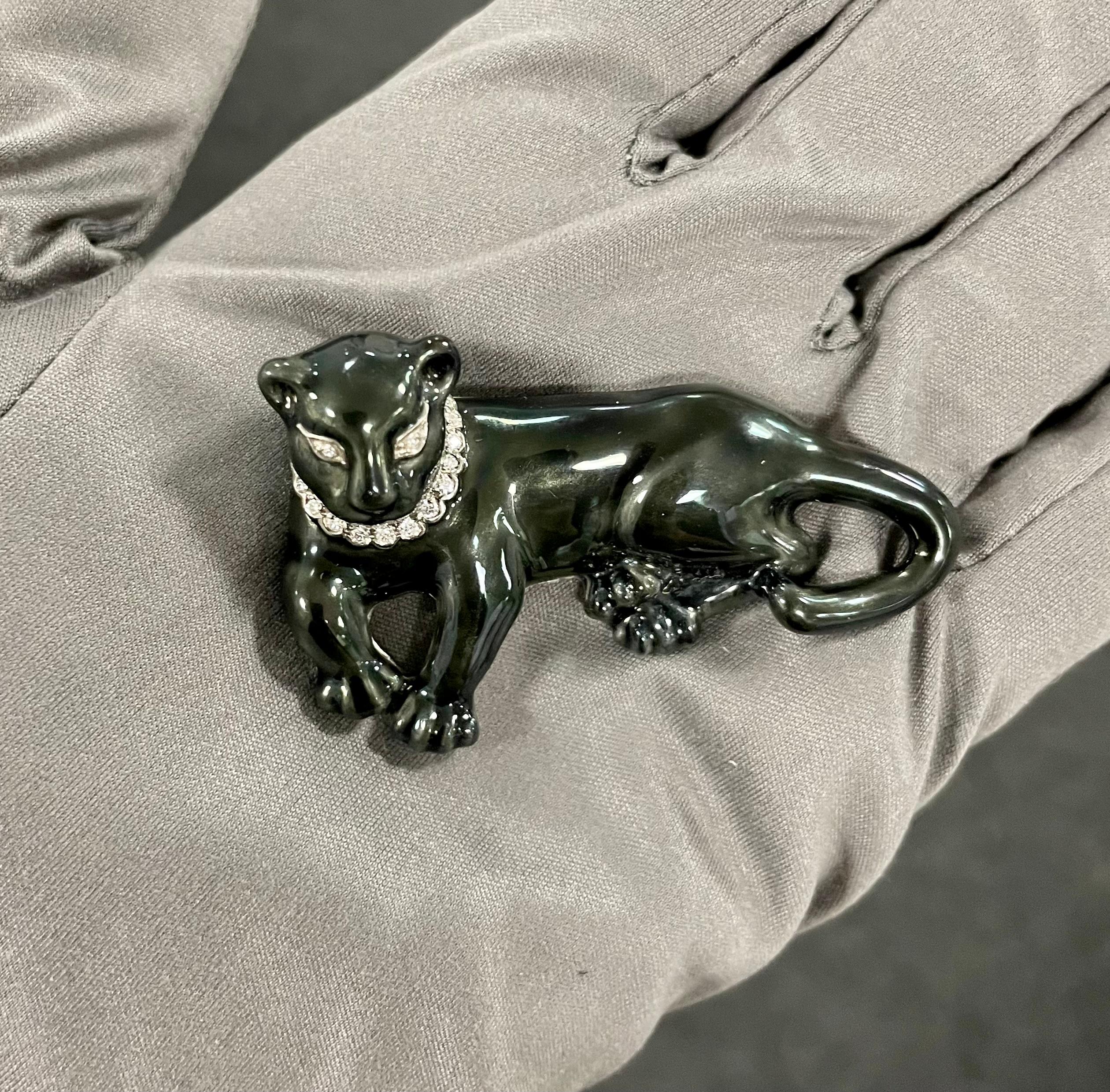 Contemporary Oscar Heyman Diamond & Enamel Panther Brooch For Sale